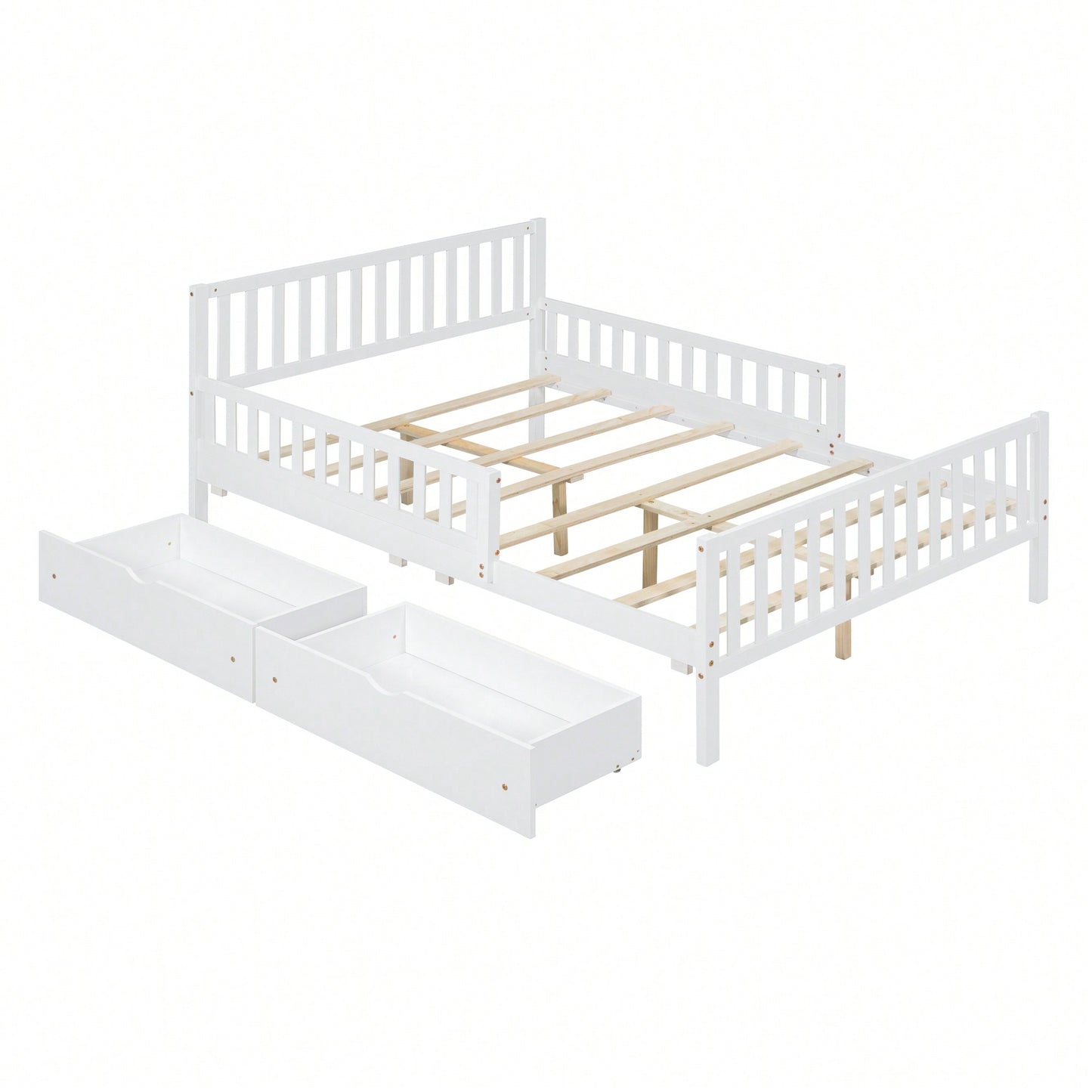 Full Size Wood Platform Bed With Safety Guardrails And Dual Storage Drawers In Gray