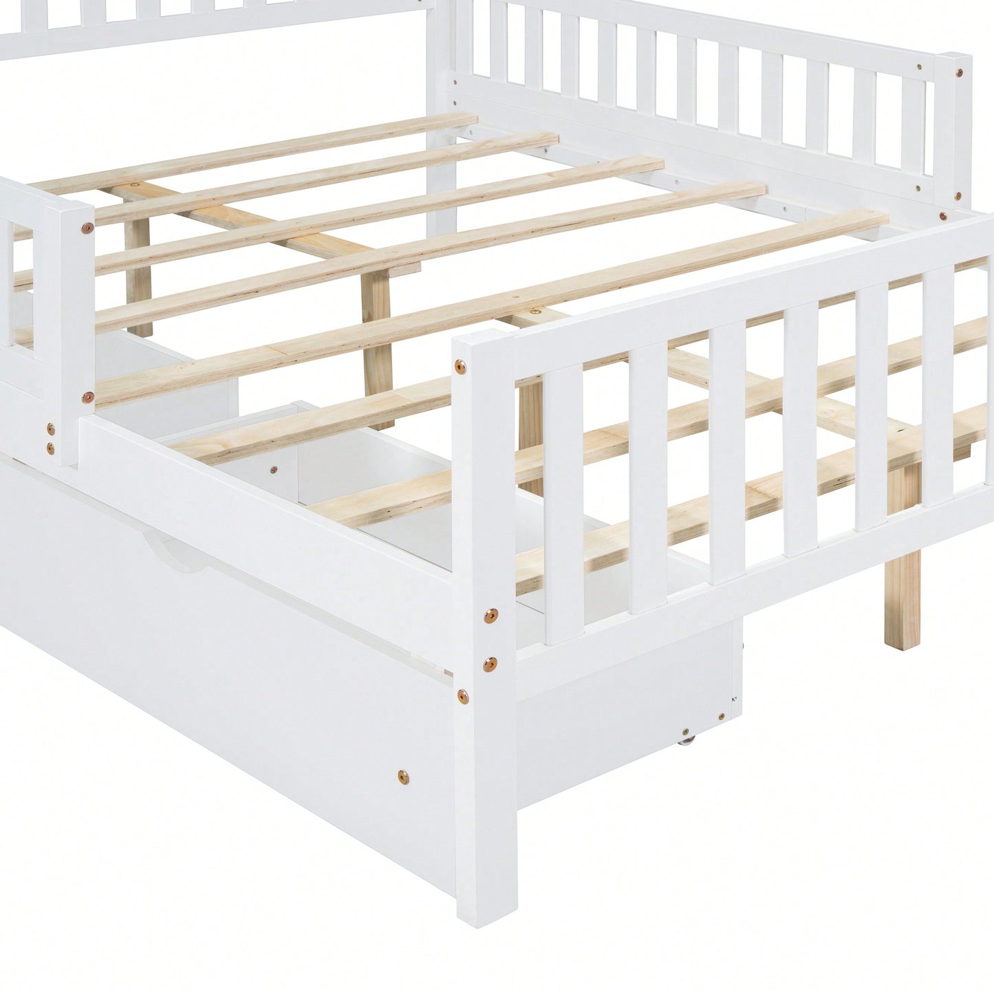 Full Size Wood Platform Bed With Safety Guardrails And Dual Storage Drawers In Gray