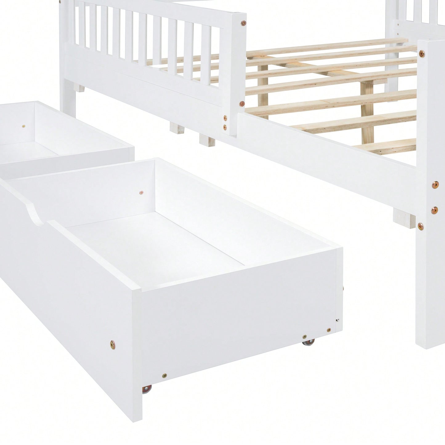 Full Size Wood Platform Bed With Safety Guardrails And Dual Storage Drawers In Gray