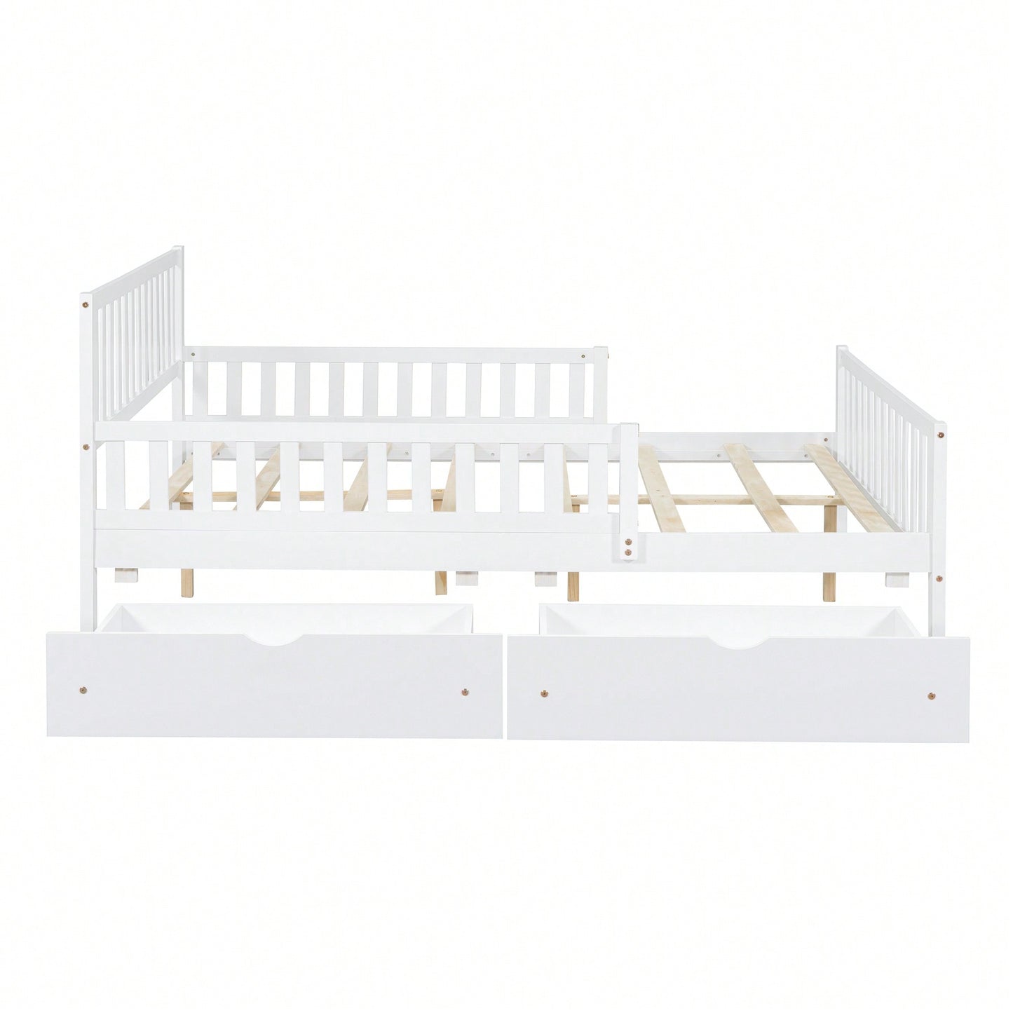 Full Size Wood Platform Bed With Safety Guardrails And Dual Storage Drawers In Gray