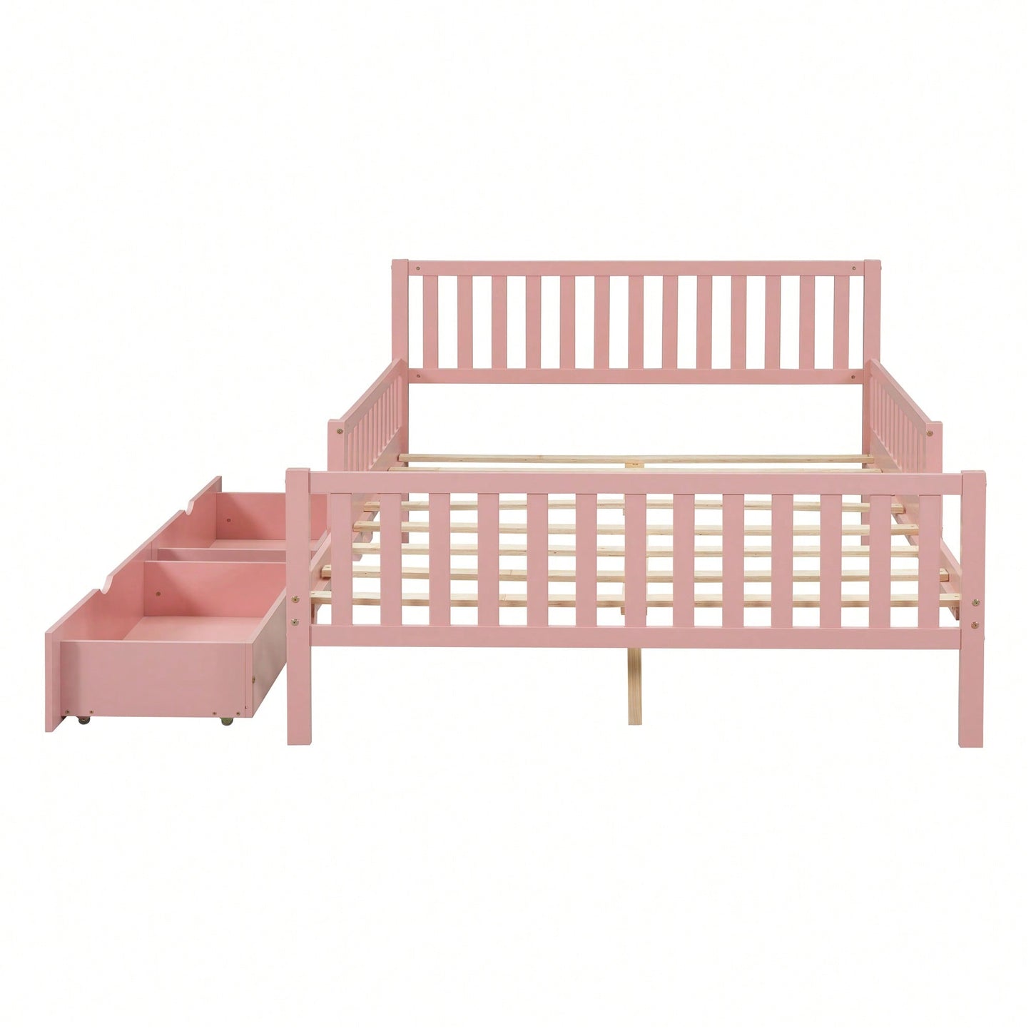 Full Size Wood Platform Bed With Safety Guardrails And Dual Storage Drawers In Gray