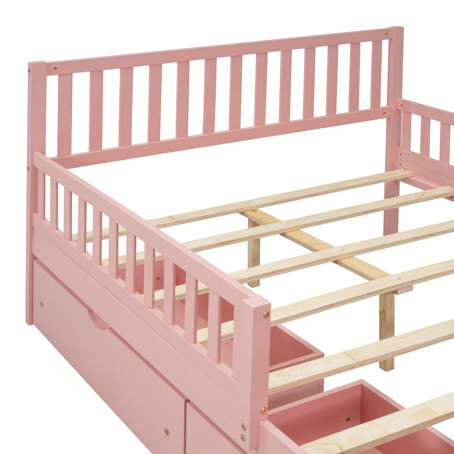 Full Size Wood Platform Bed With Safety Guardrails And Dual Storage Drawers In Gray