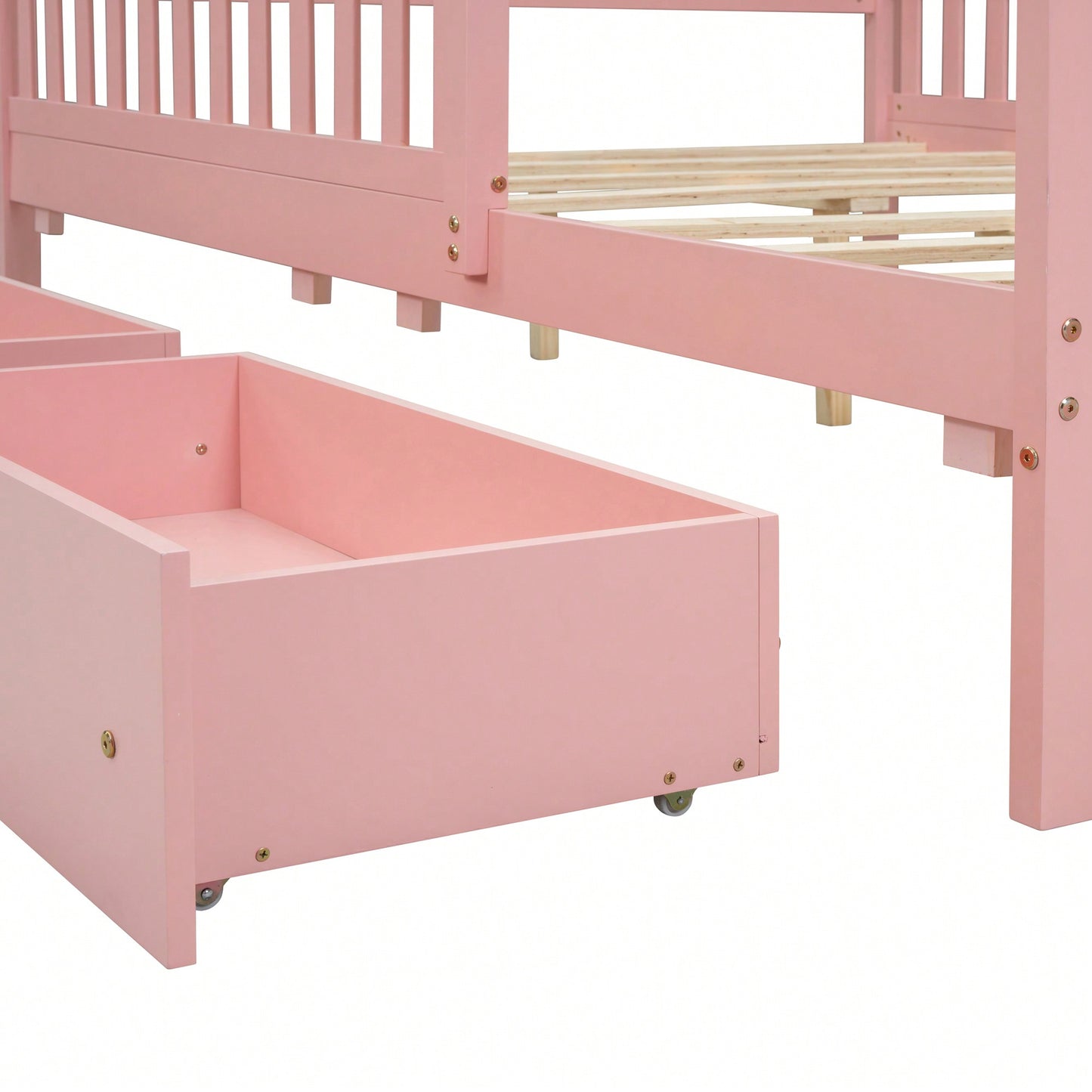 Full Size Wood Platform Bed With Safety Guardrails And Dual Storage Drawers In Gray