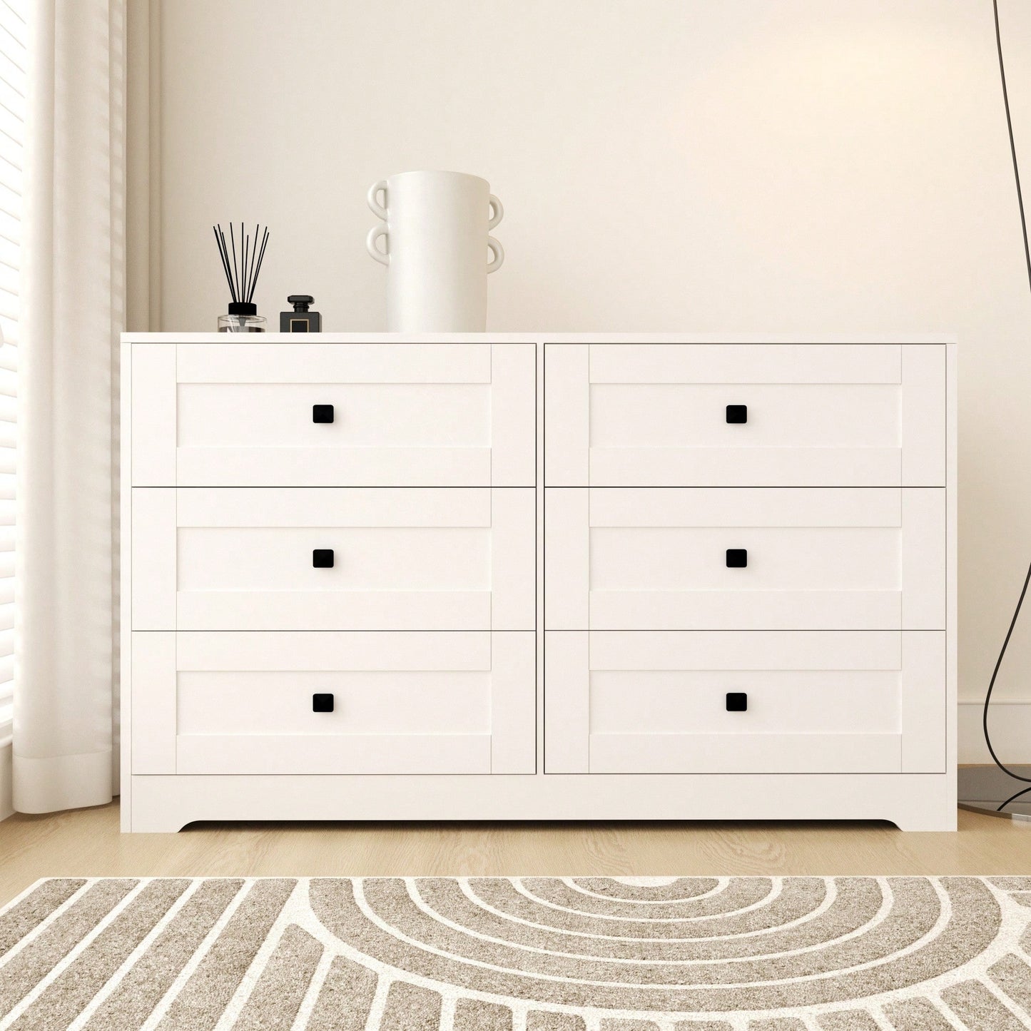 Farmhouse Style Chest Of Drawers With 6 Spacious Drawers For Bedroom Storage White