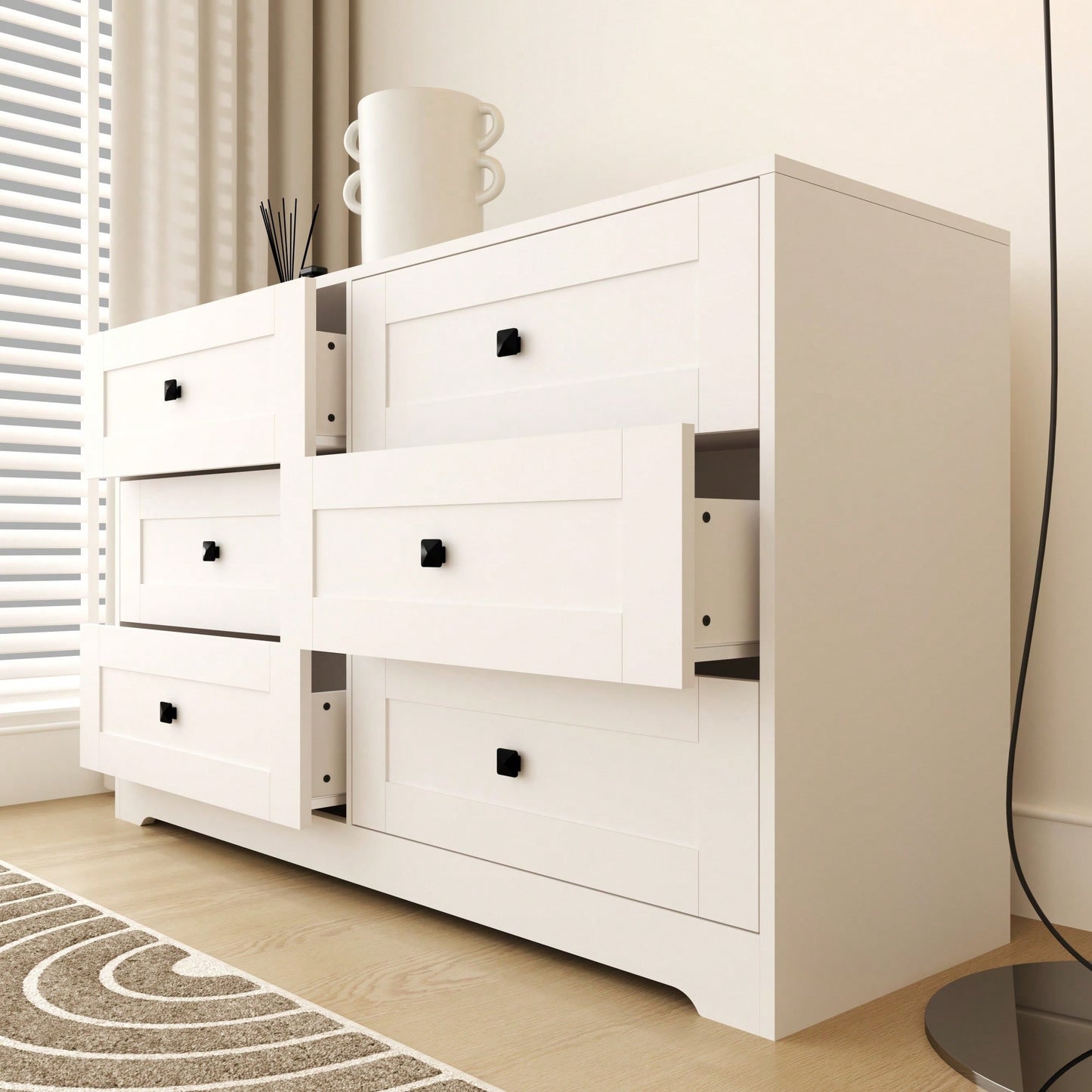 Farmhouse Style Chest Of Drawers With 6 Spacious Drawers For Bedroom Storage White