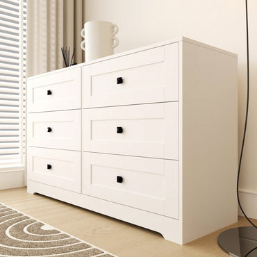 Farmhouse Style Chest Of Drawers With 6 Spacious Drawers For Bedroom Storage White