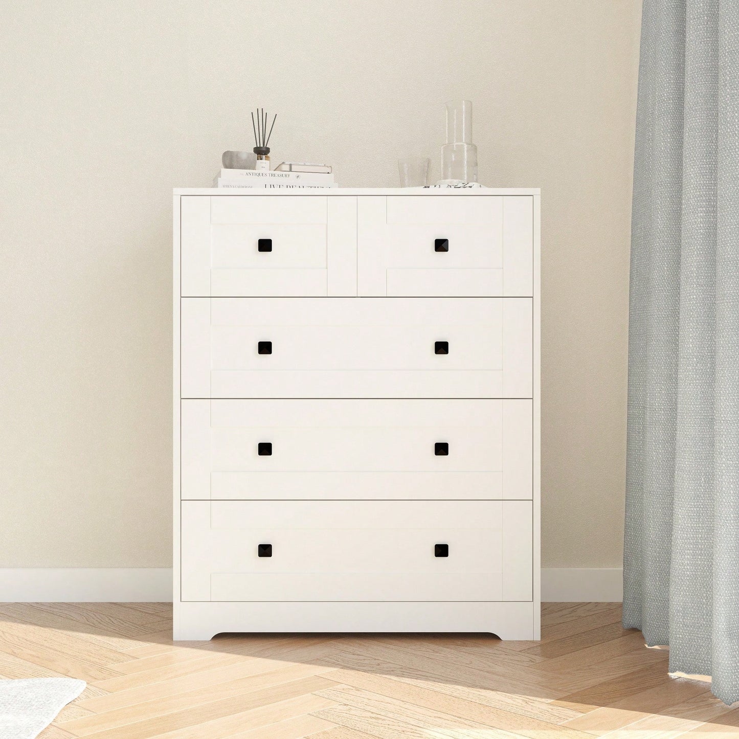 5-Drawer Chest Of Drawers With Farmhouse Door Design White