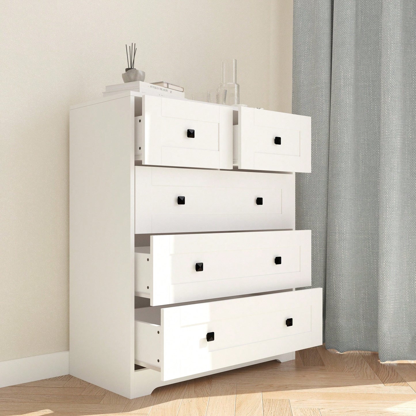 5-Drawer Chest Of Drawers With Farmhouse Door Design White