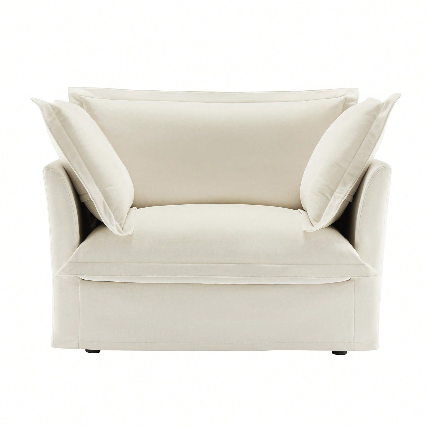 Cozy Slipcovered Armchair With Large Back Cushion And Two Plush Toss Pillows In Soft Chenille Fabric, Deep Seat Design, Elegant Blue Color