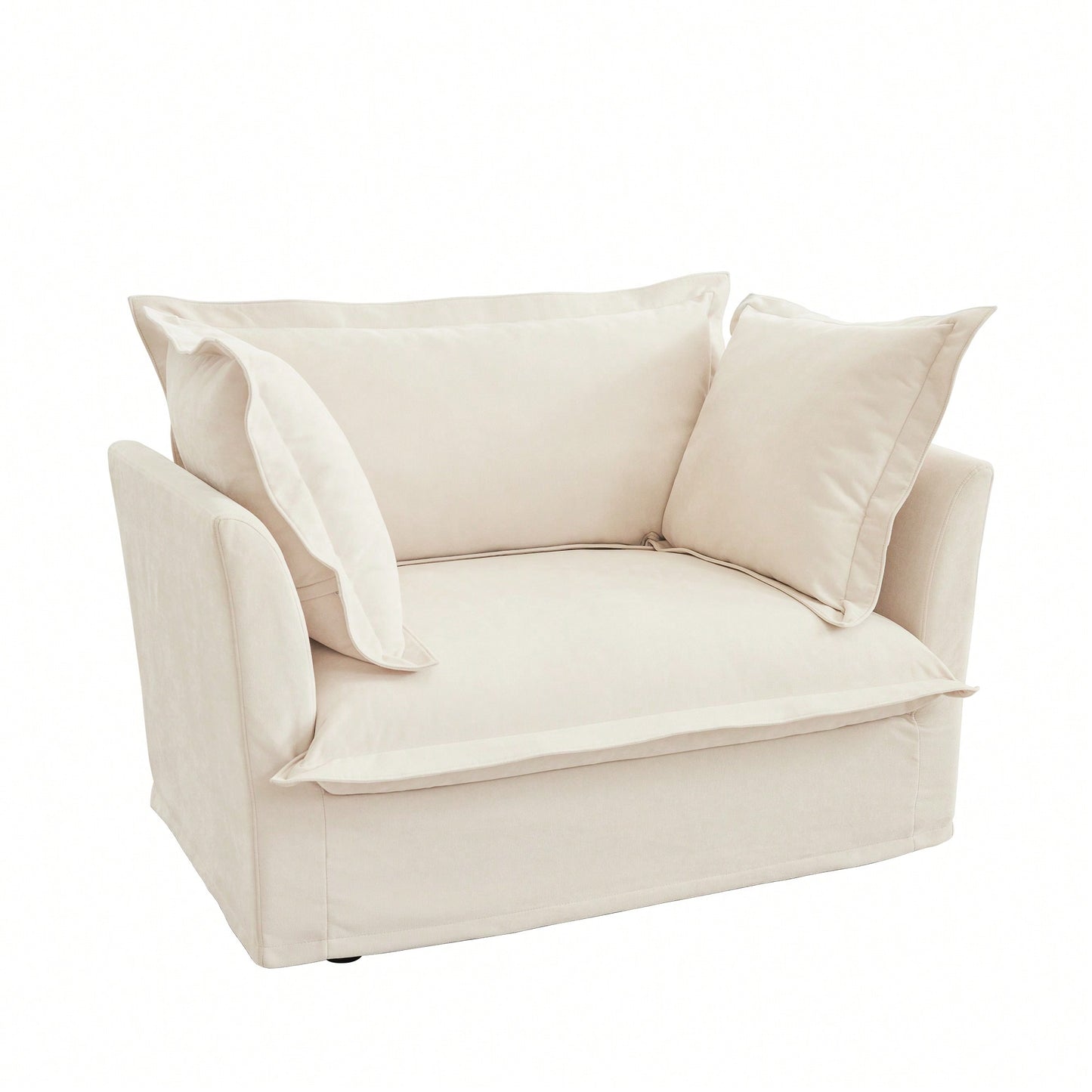 Cozy Slipcovered Armchair With Large Back Cushion And Two Plush Toss Pillows In Soft Chenille Fabric, Deep Seat Design, Elegant Blue Color