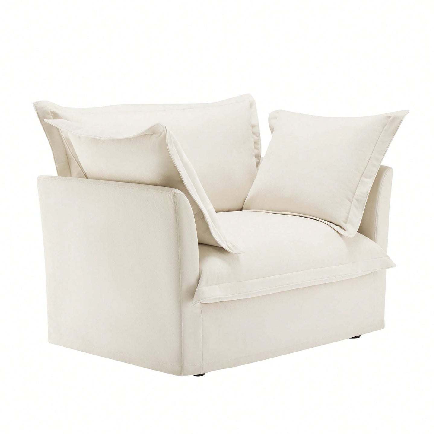 Cozy Slipcovered Armchair With Large Back Cushion And Two Plush Toss Pillows In Soft Chenille Fabric, Deep Seat Design, Elegant Blue Color