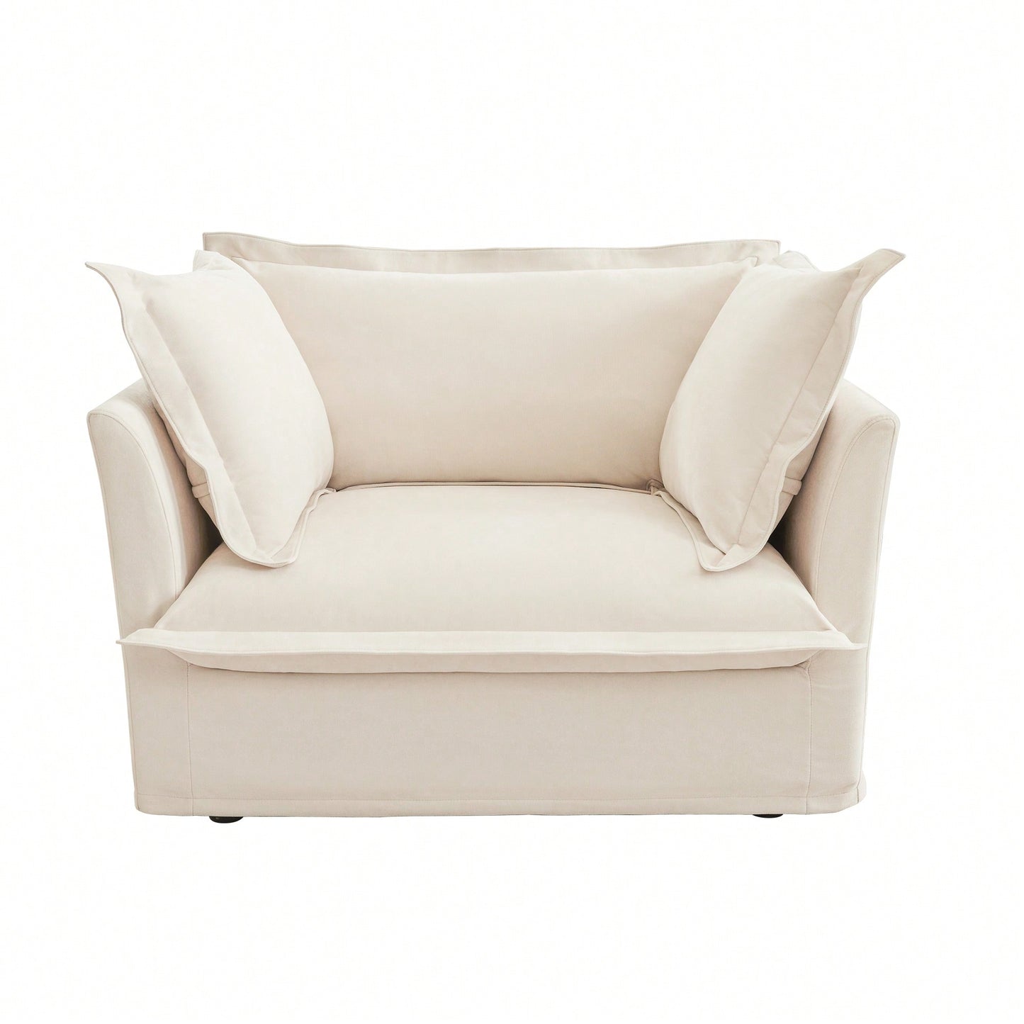 Cozy Slipcovered Armchair With Large Back Cushion And Two Plush Toss Pillows In Soft Chenille Fabric, Deep Seat Design, Elegant Blue Color