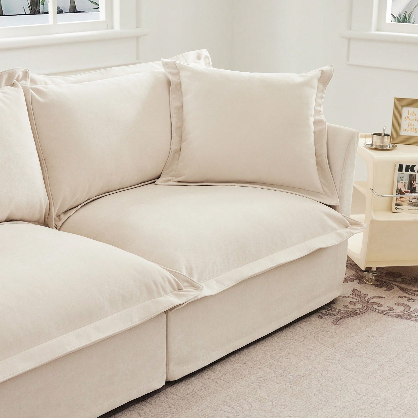 Cozy Slipcovered Armchair With Large Back Cushion And Two Plush Toss Pillows In Soft Chenille Fabric, Deep Seat Design, Elegant Blue Color