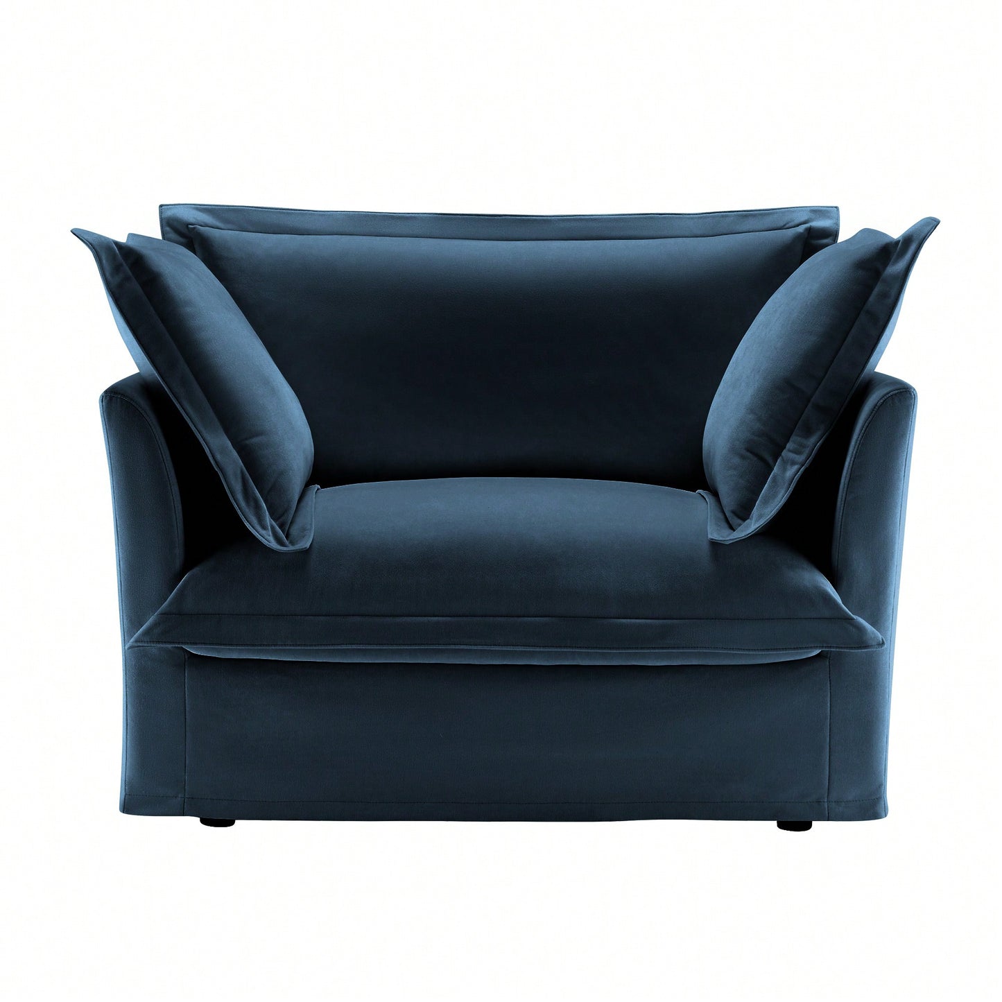 Cozy Slipcovered Armchair With Large Back Cushion And Two Plush Toss Pillows In Soft Chenille Fabric, Deep Seat Design, Elegant Blue Color