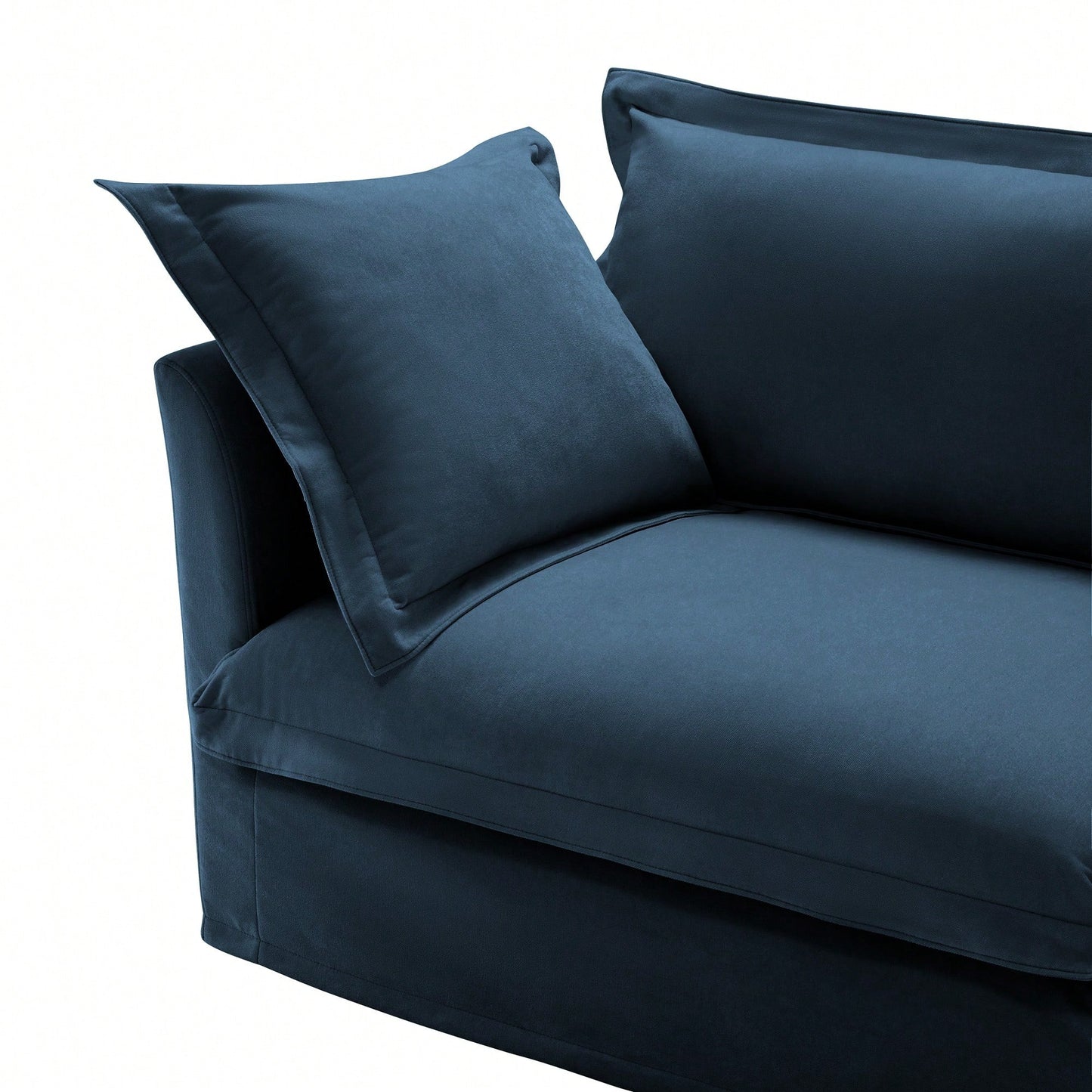 Cozy Slipcovered Armchair With Large Back Cushion And Two Plush Toss Pillows In Soft Chenille Fabric, Deep Seat Design, Elegant Blue Color