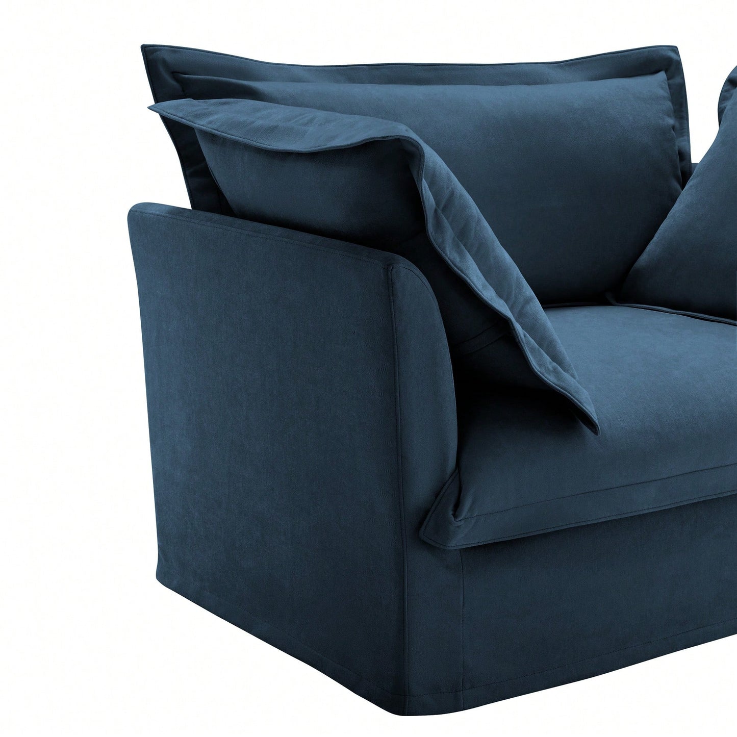 Cozy Slipcovered Armchair With Large Back Cushion And Two Plush Toss Pillows In Soft Chenille Fabric, Deep Seat Design, Elegant Blue Color