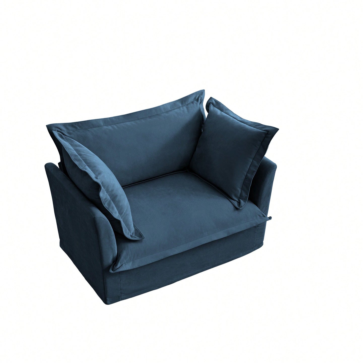 Cozy Slipcovered Armchair With Large Back Cushion And Two Plush Toss Pillows In Soft Chenille Fabric, Deep Seat Design, Elegant Blue Color