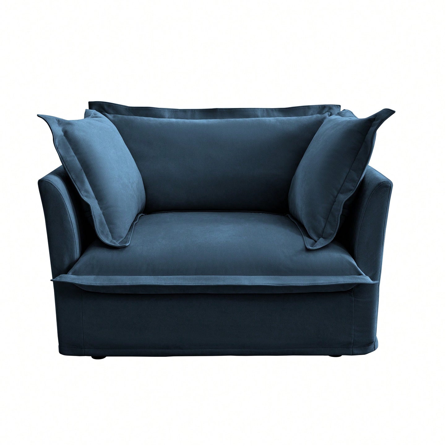 Cozy Slipcovered Armchair With Large Back Cushion And Two Plush Toss Pillows In Soft Chenille Fabric, Deep Seat Design, Elegant Blue Color