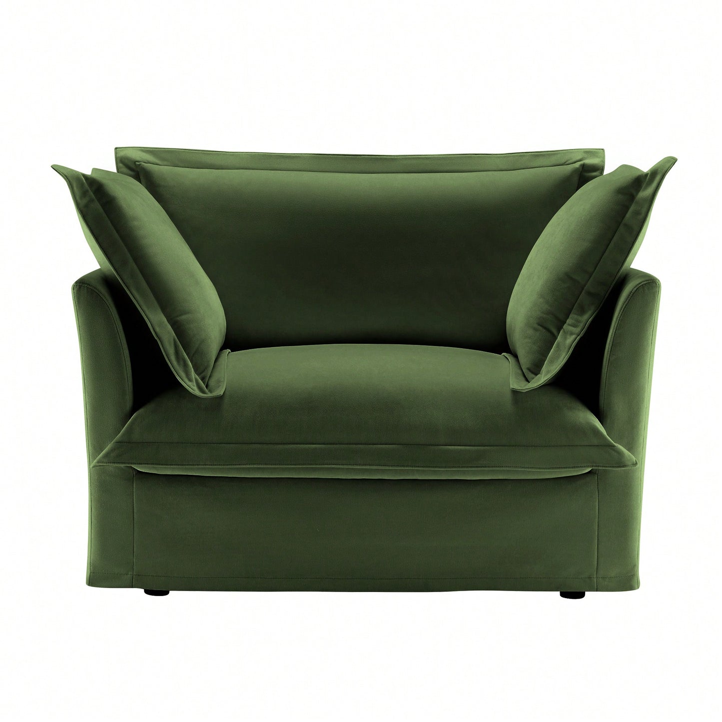Cozy Slipcovered Armchair With Large Back Cushion And Two Plush Toss Pillows In Soft Chenille Fabric, Deep Seat Design, Elegant Blue Color