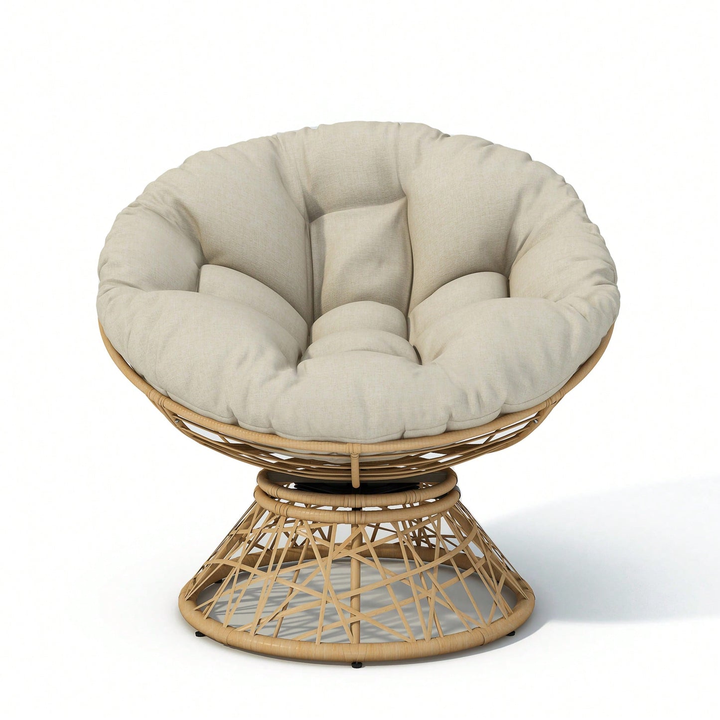 40 Inch Ergonomic Wicker Papasan Chair With Plush Thick Cushion 360 Degree Swivel High Capacity Iron Frame For Living Room Bedroom Lounge Natural Base Available In 2 Colors