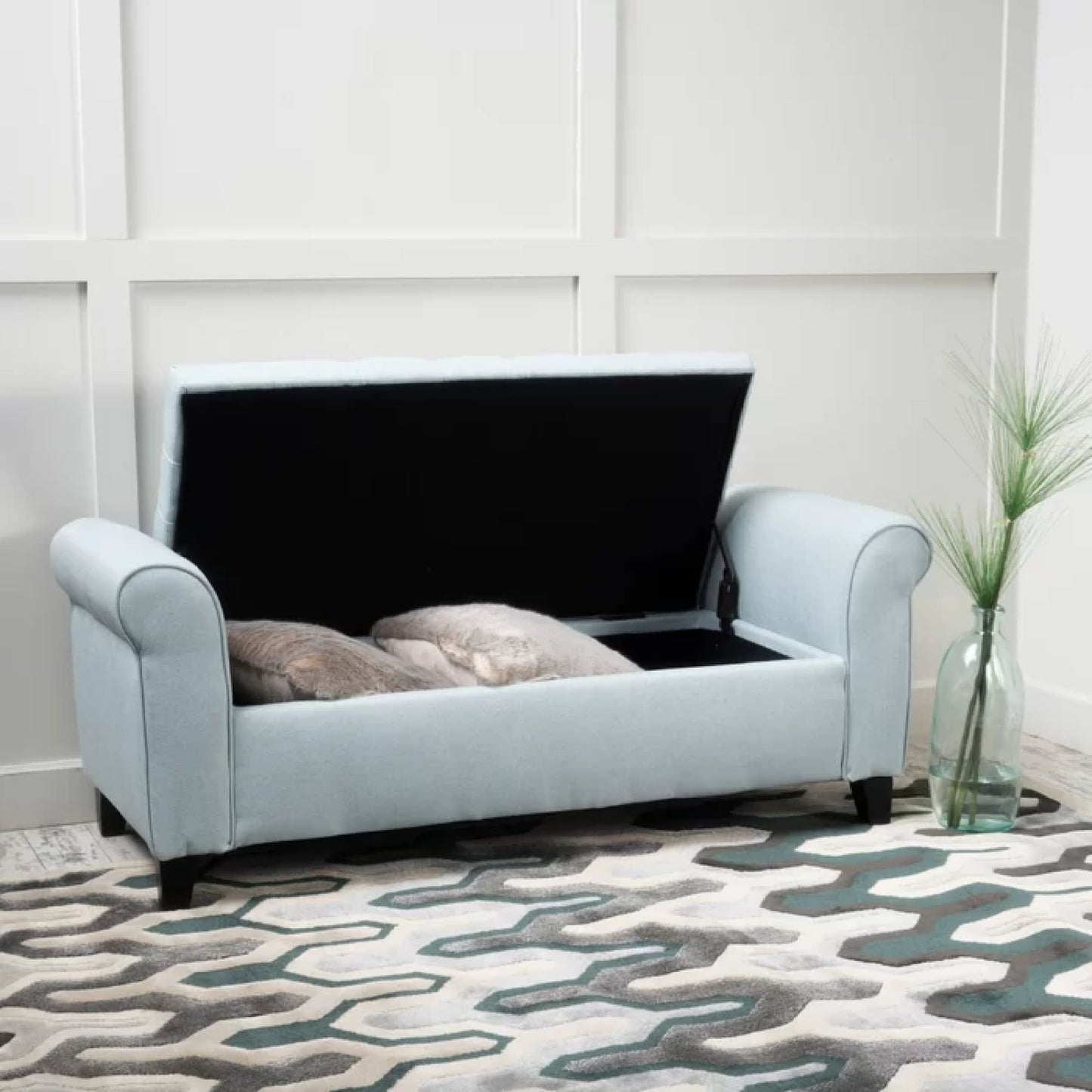 Stylish Storage Bench With Armrests For Home Organization And Seating