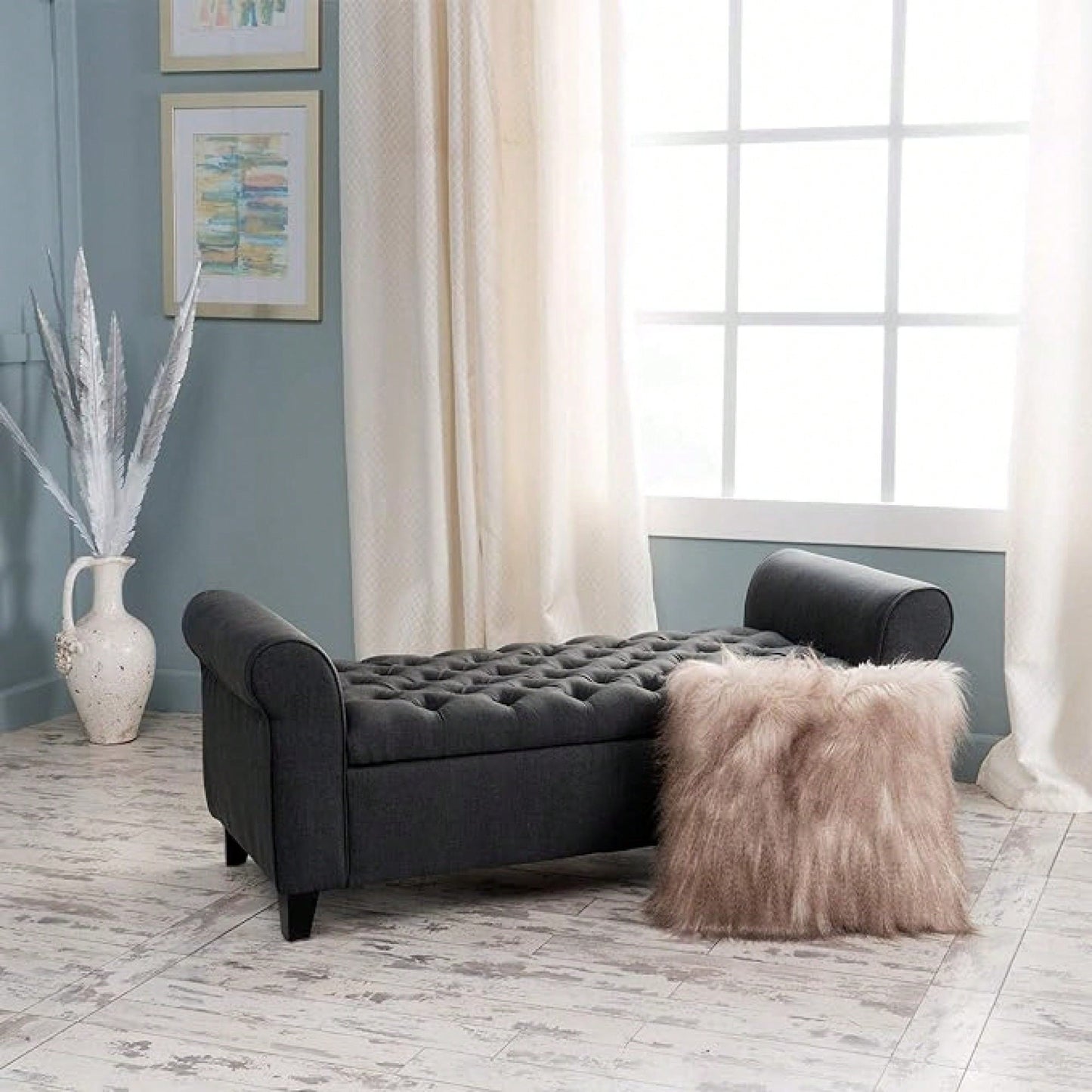 Stylish Storage Bench With Armrests For Home Organization And Seating