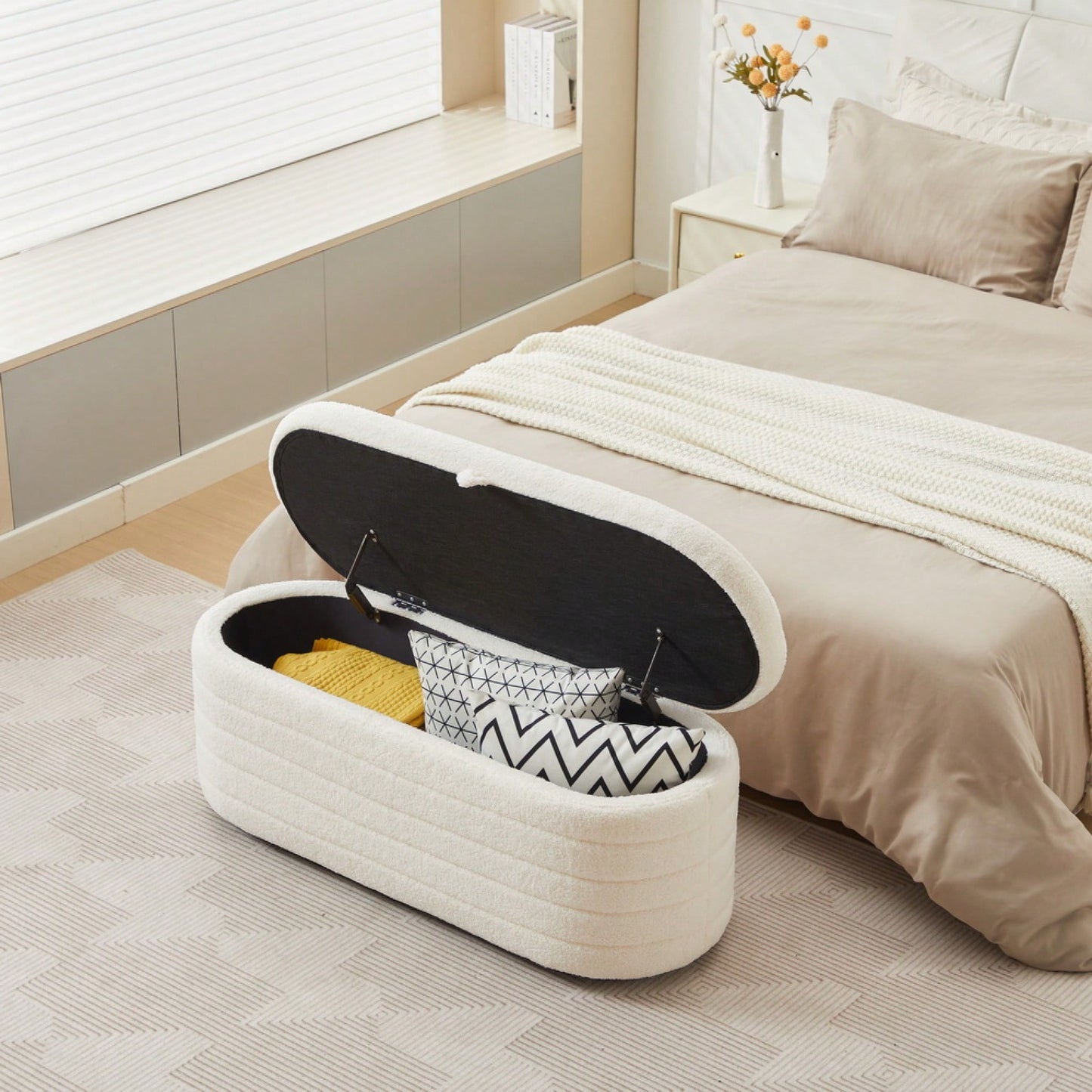Upholstered Storage Ottoman And Entryway Bench For Stylish Organization White