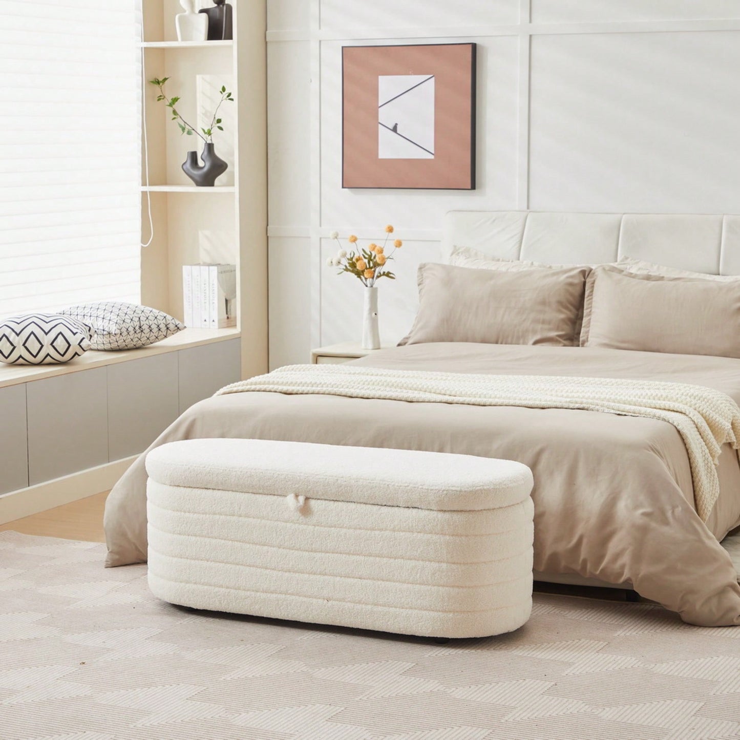 Upholstered Storage Ottoman And Entryway Bench For Stylish Organization White