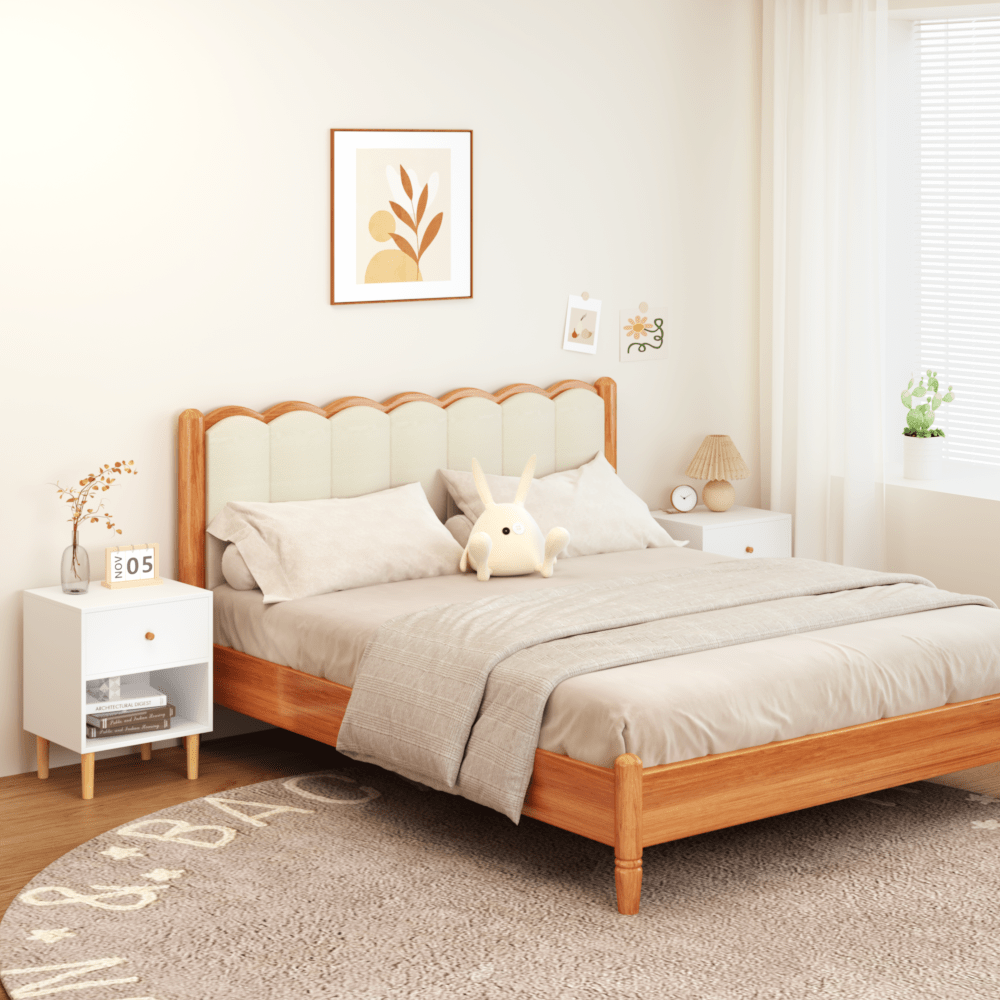 Stylish 23.22 Inch White Wooden Nightstand With Drawer And Shelf For Kids And Adults