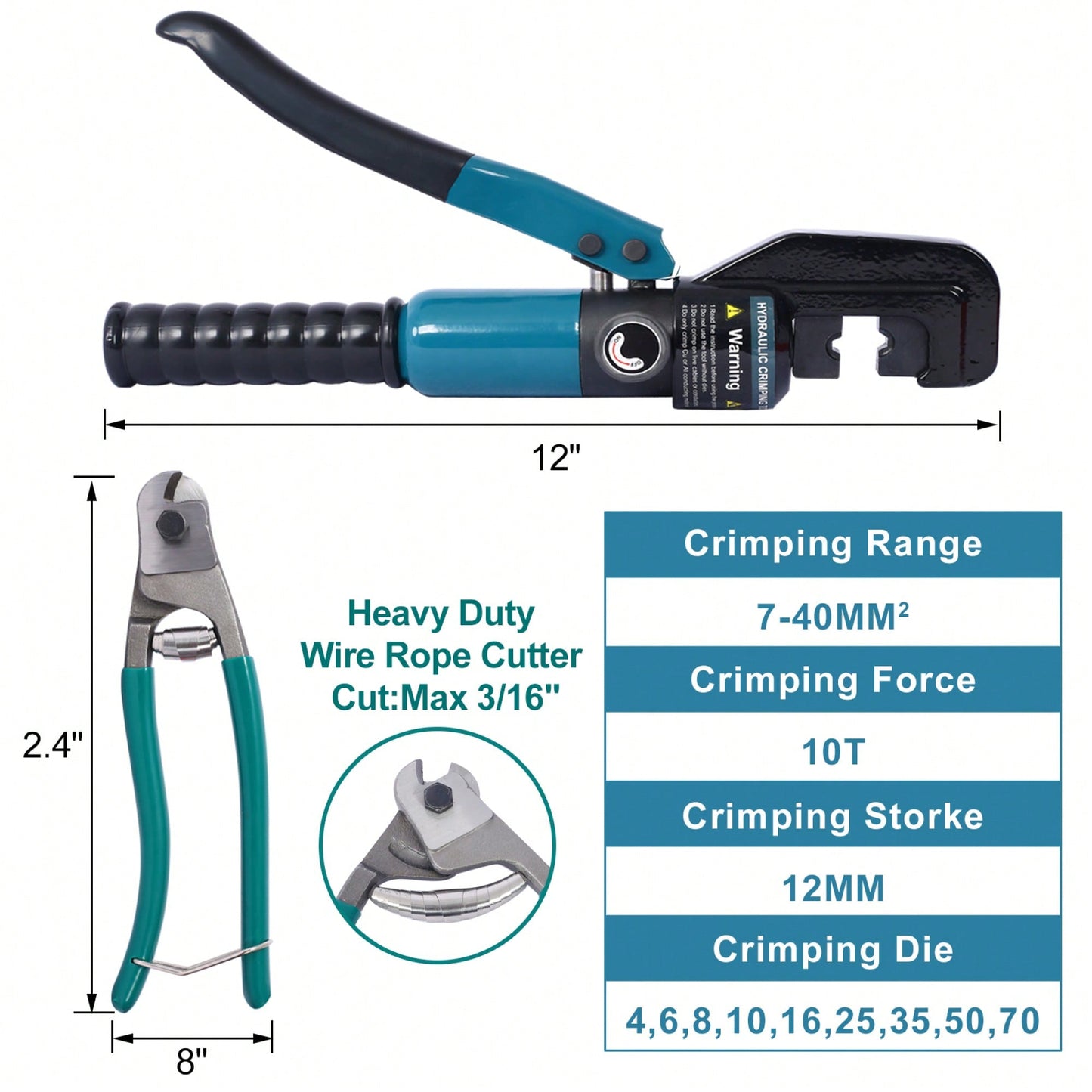 Hydraulic Wire Terminal Crimper Tool With 9 Pairs Of Dies And Gloves For Battery Cable Lug Crimping And Swaging