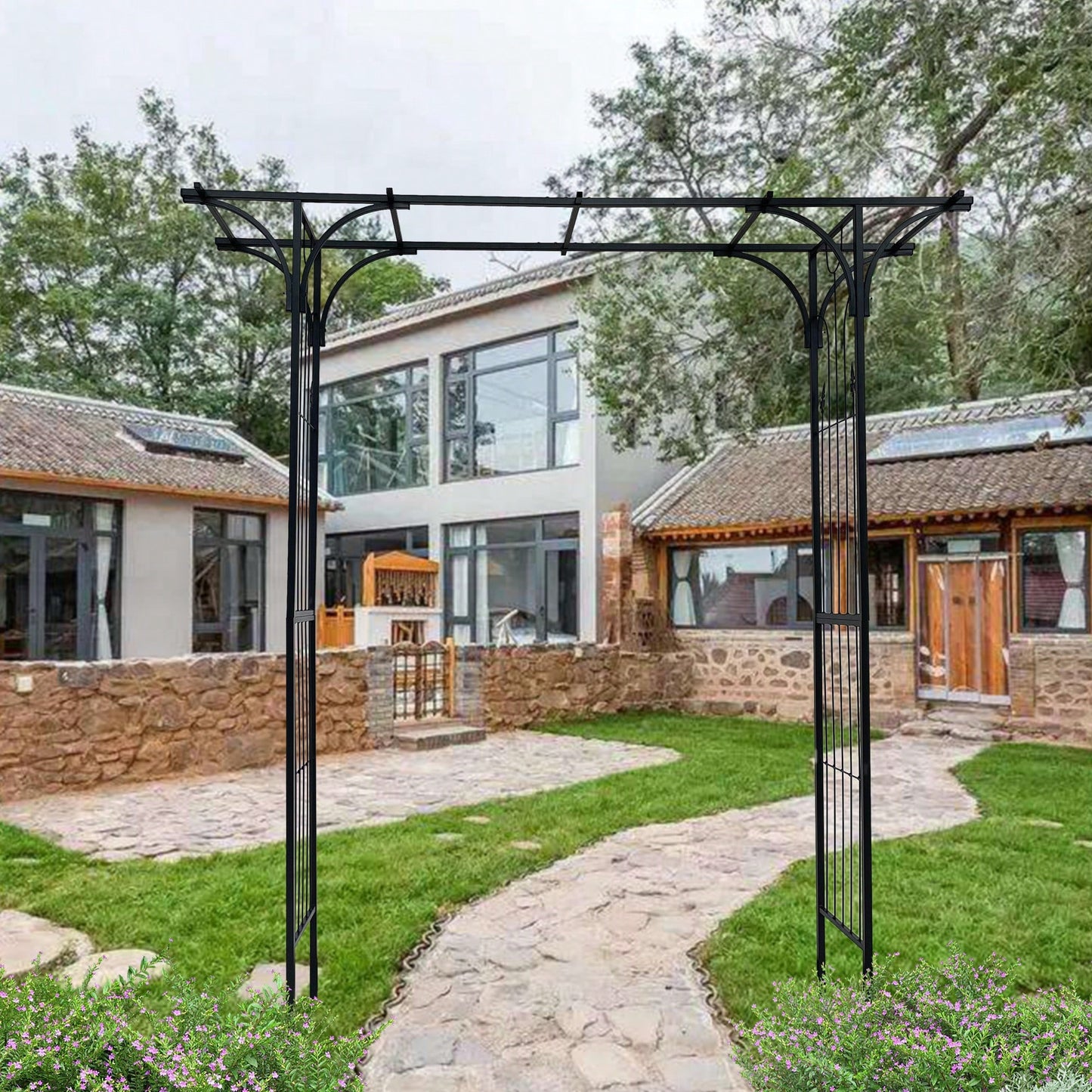 Metal Garden Arch Trellis For Climbing Plants Outdoor Wedding And Party Events Black Archway