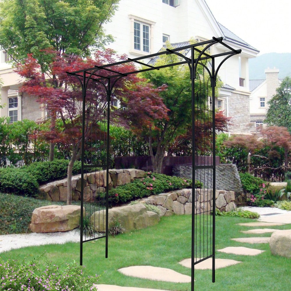 Metal Garden Arch Trellis For Climbing Plants Outdoor Wedding And Party Events Black Archway