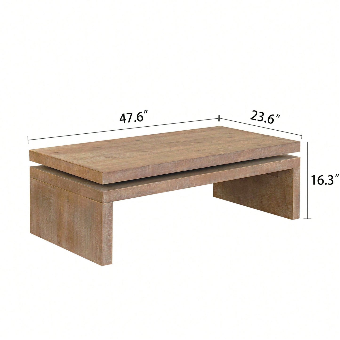 Versatile Natural Wood 2-Tier Coffee Table For Living Room 47.6" L X 23.6" W X 16.3" H