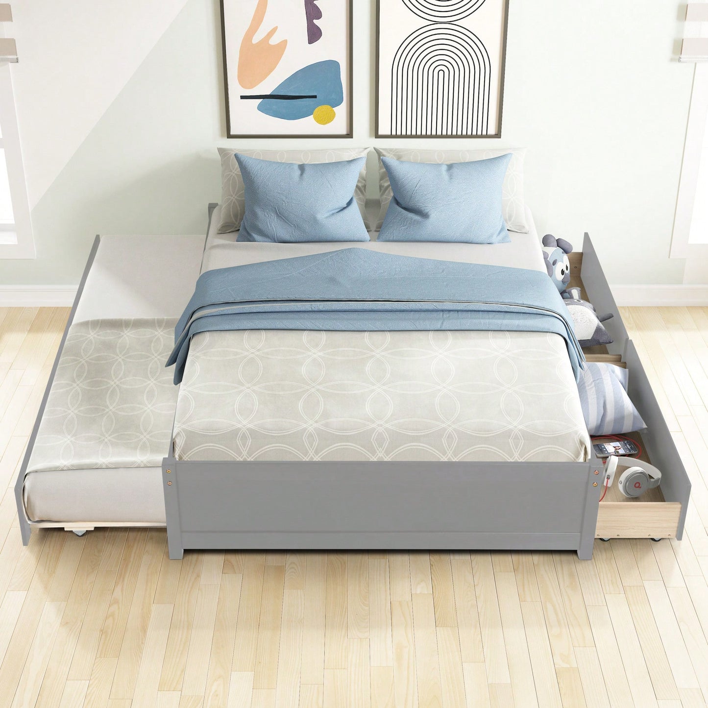Espresso Full Bed With Twin Trundle And Dual Storage Drawers