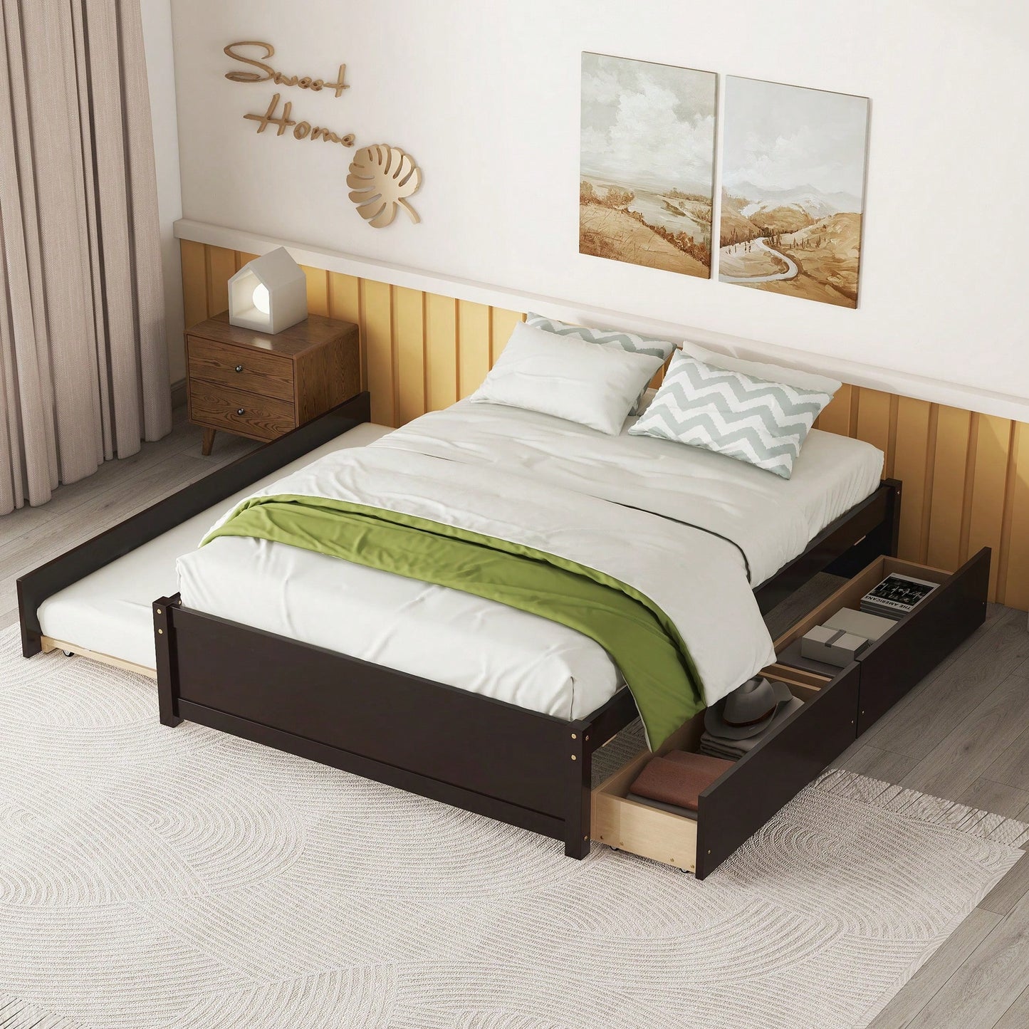 Espresso Full Bed With Twin Trundle And Dual Storage Drawers