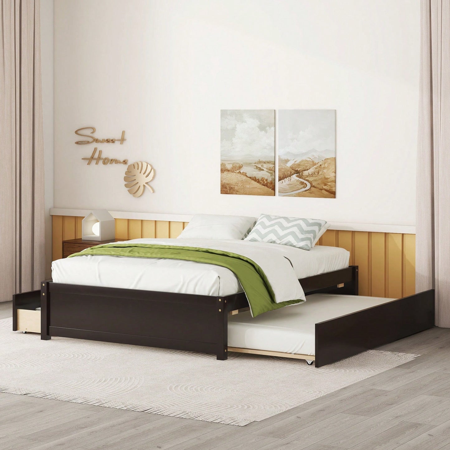Espresso Full Bed With Twin Trundle And Dual Storage Drawers