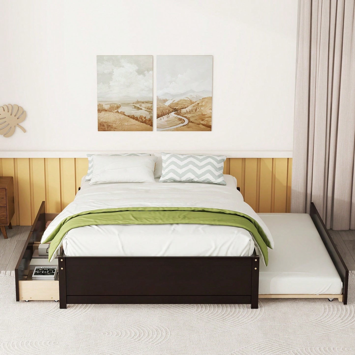 Espresso Full Bed With Twin Trundle And Dual Storage Drawers