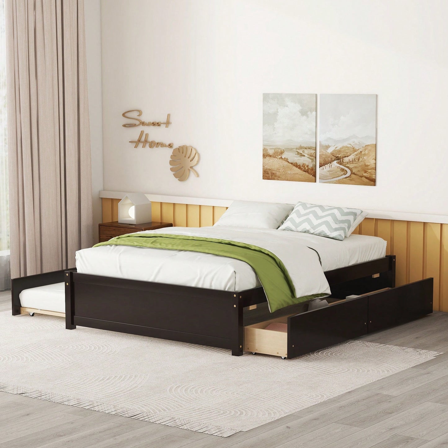 Espresso Full Bed With Twin Trundle And Dual Storage Drawers