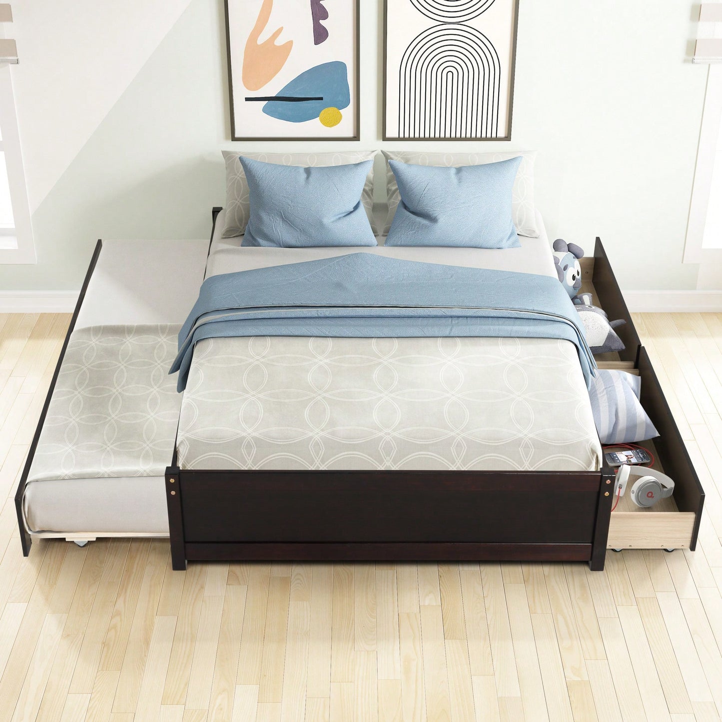 Espresso Full Bed With Twin Trundle And Dual Storage Drawers