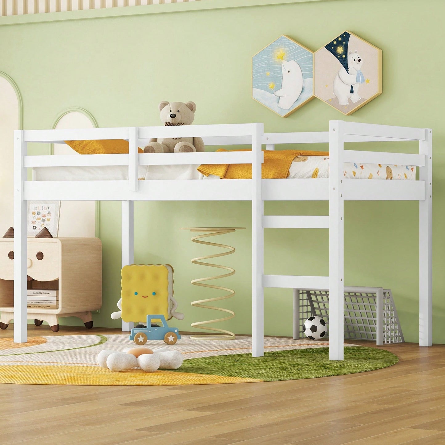 Solid Wood Twin Loft Bed With Ladder And Reinforced Slats In Grey Finish