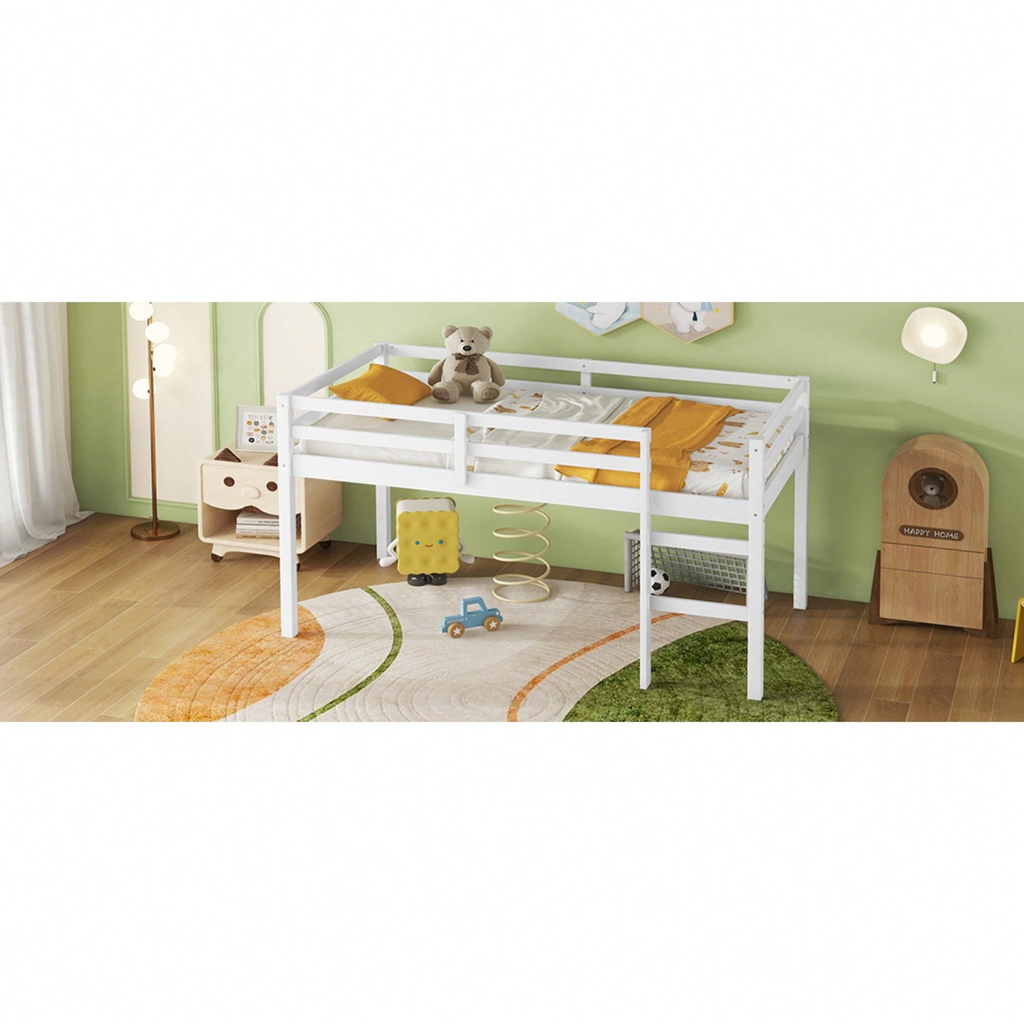 Solid Wood Twin Loft Bed With Ladder And Reinforced Slats In Grey Finish