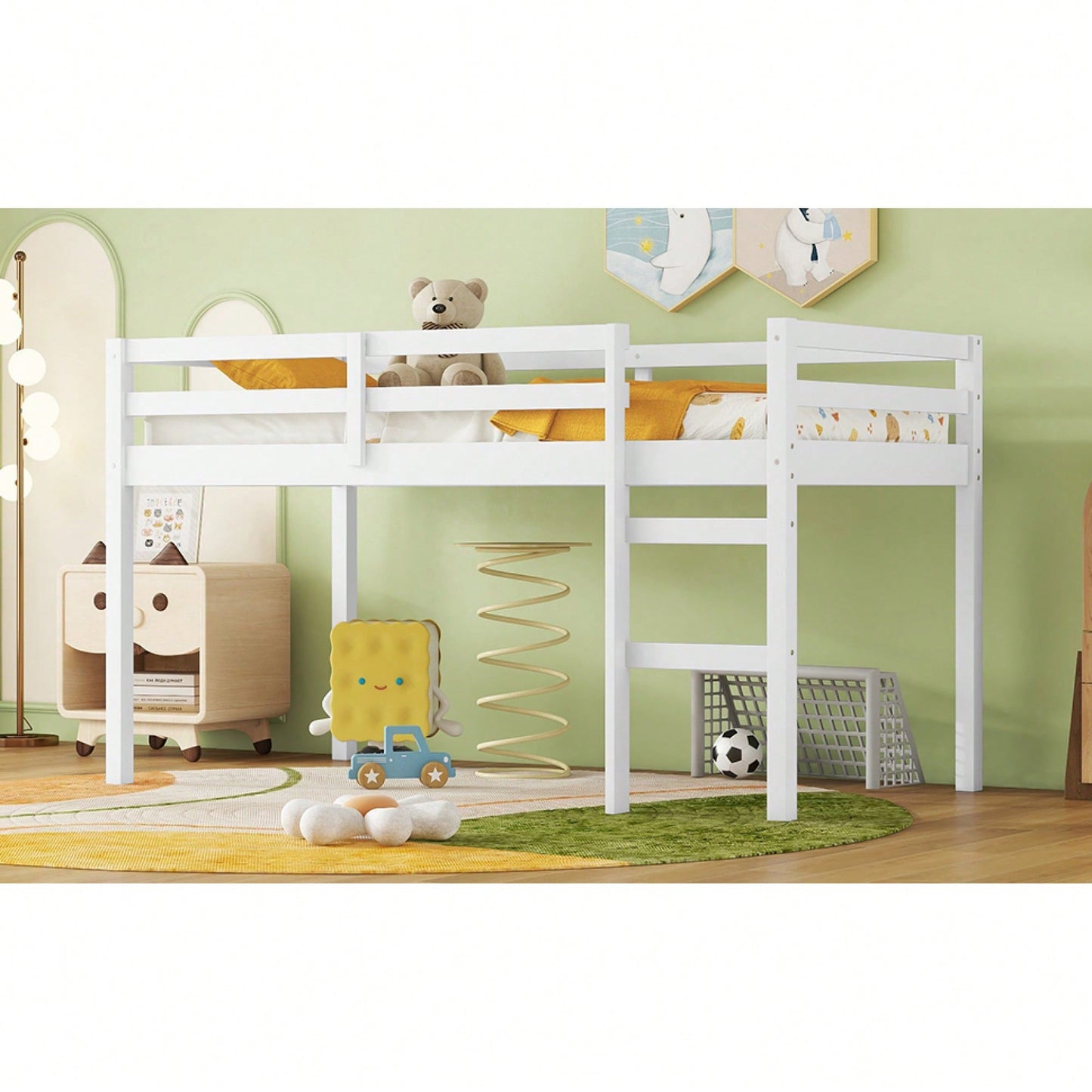 Solid Wood Twin Loft Bed With Ladder And Reinforced Slats In Grey Finish
