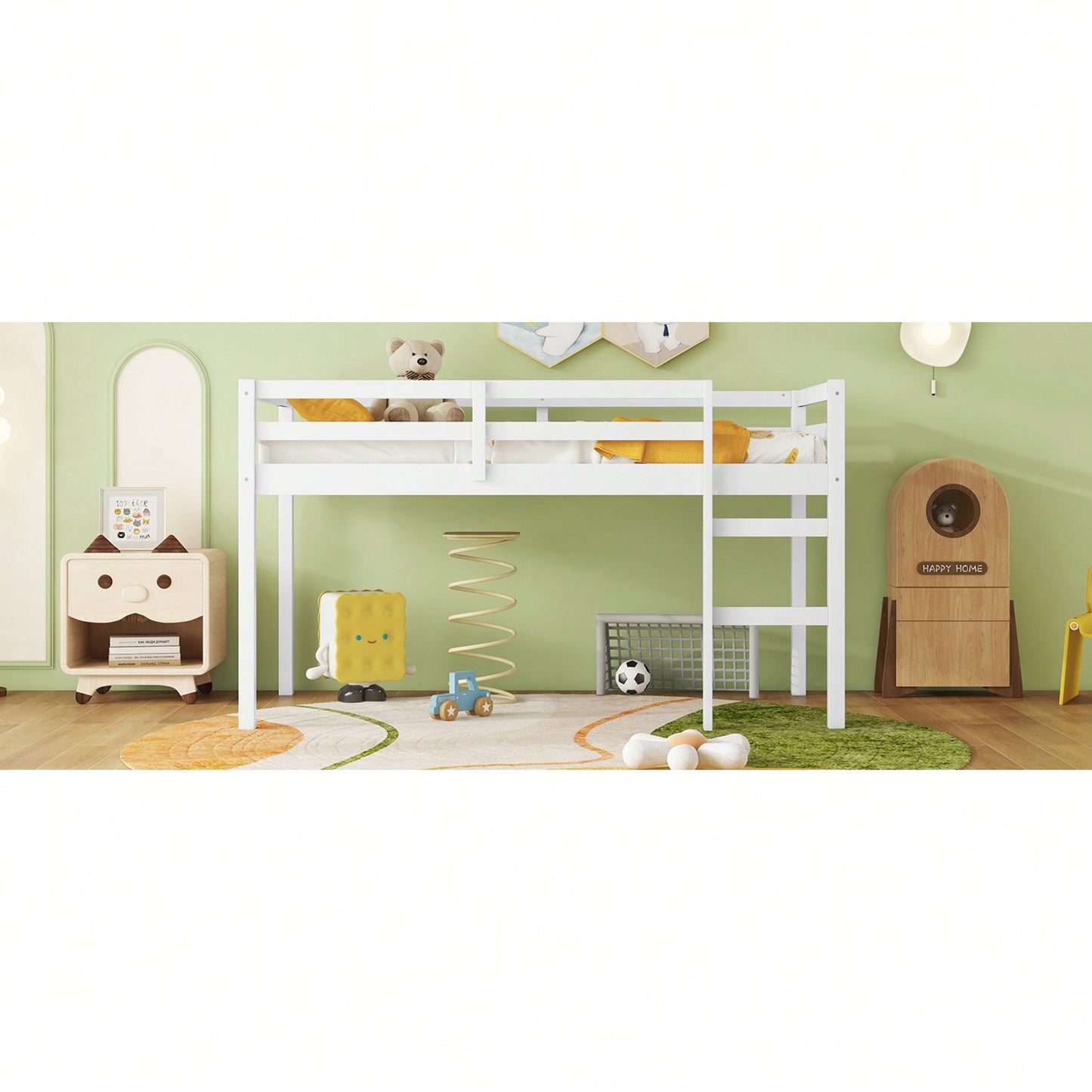 Solid Wood Twin Loft Bed With Ladder And Reinforced Slats In Grey Finish