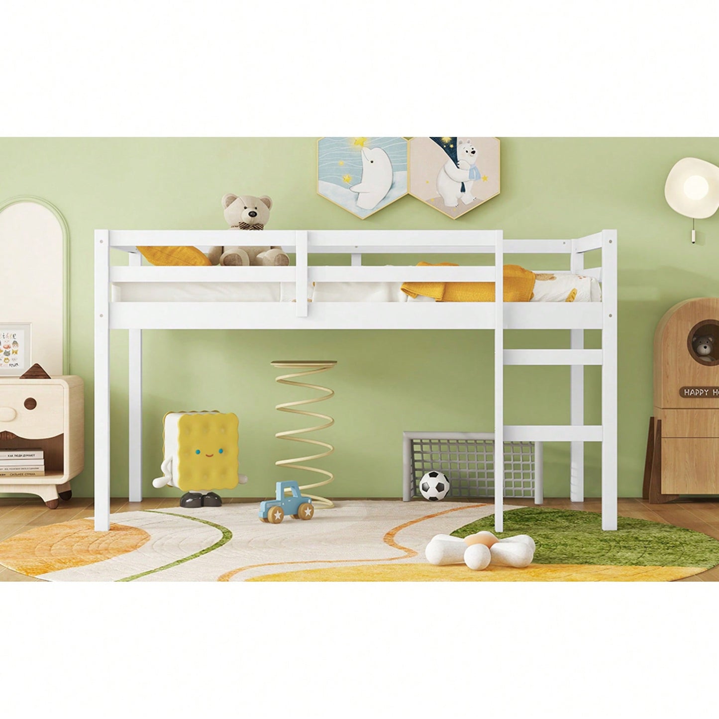 Solid Wood Twin Loft Bed With Ladder And Reinforced Slats In Grey Finish