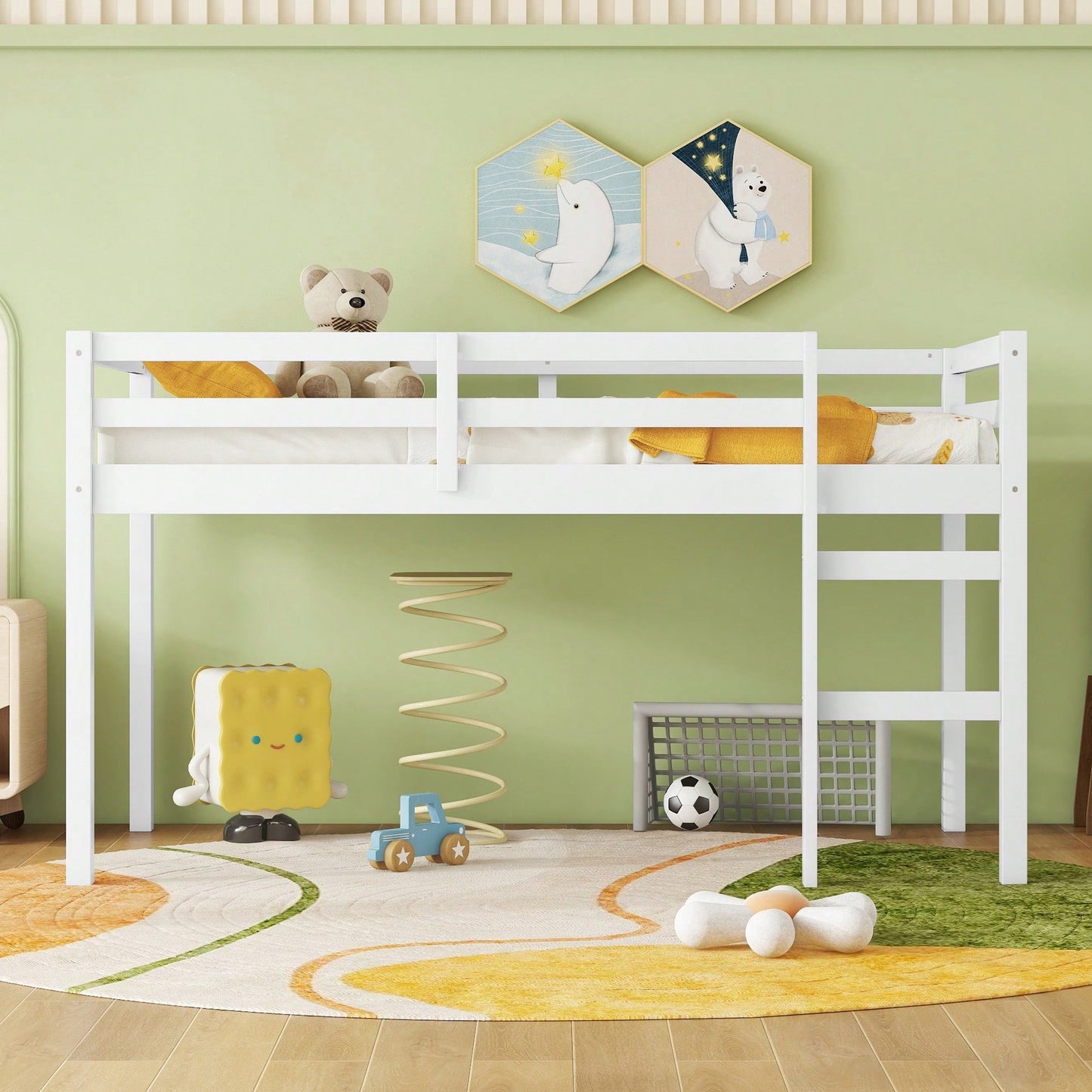 Solid Wood Twin Loft Bed With Ladder And Reinforced Slats In Grey Finish