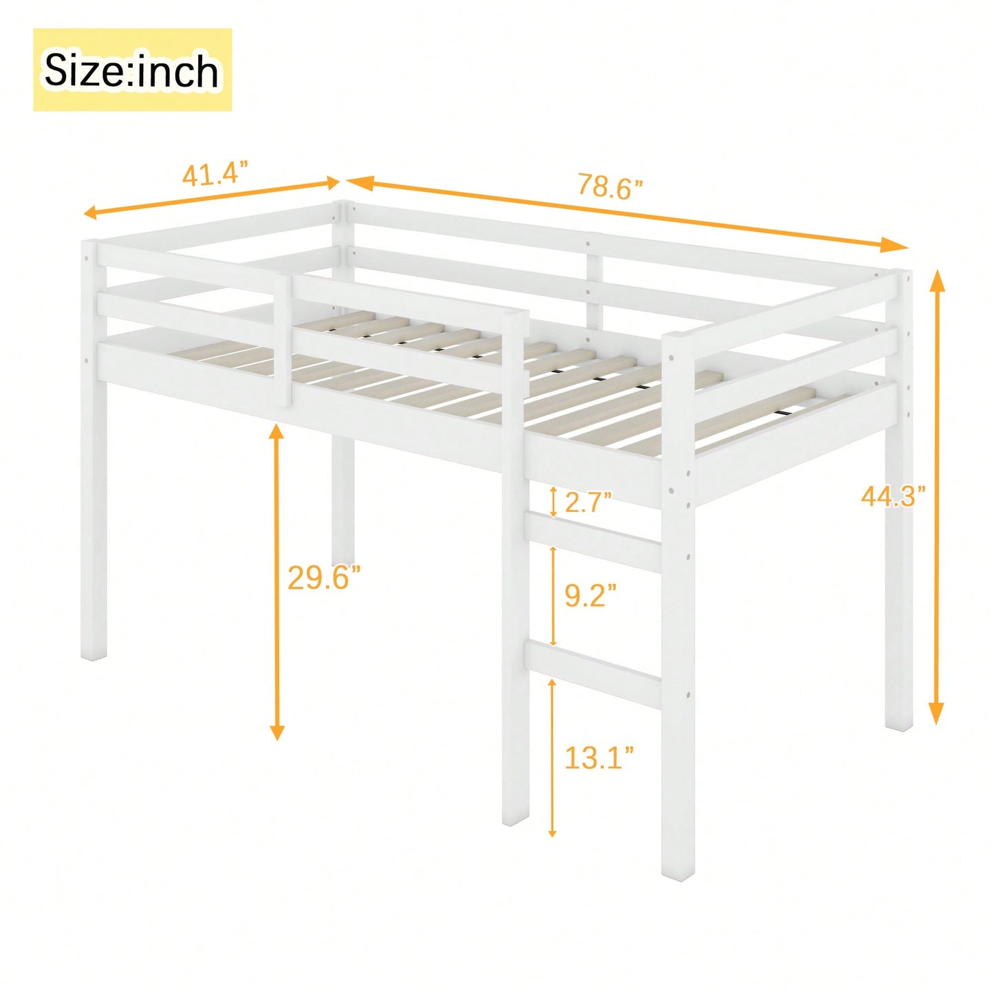 Solid Wood Twin Loft Bed With Ladder And Reinforced Slats In Grey Finish
