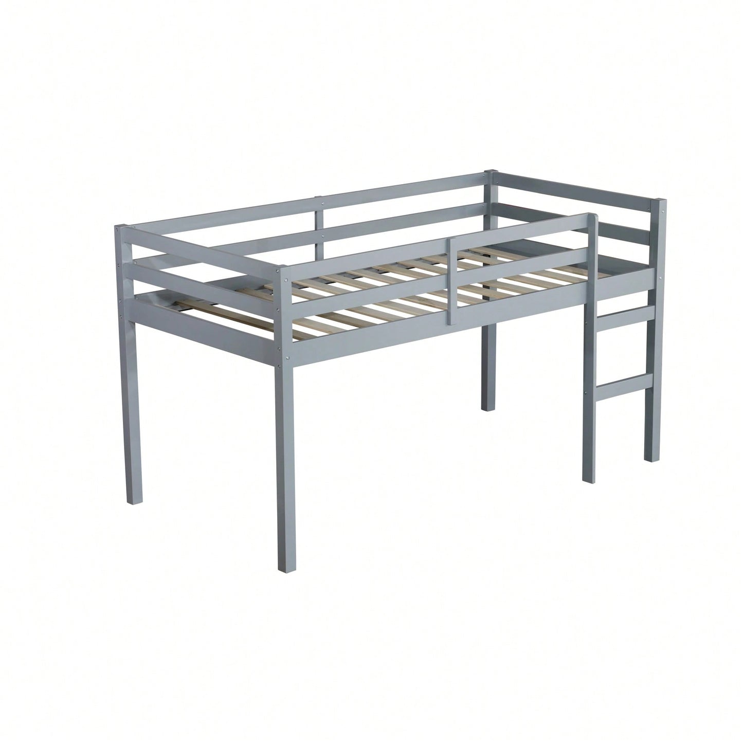 Solid Wood Twin Loft Bed With Ladder And Reinforced Slats In Grey Finish