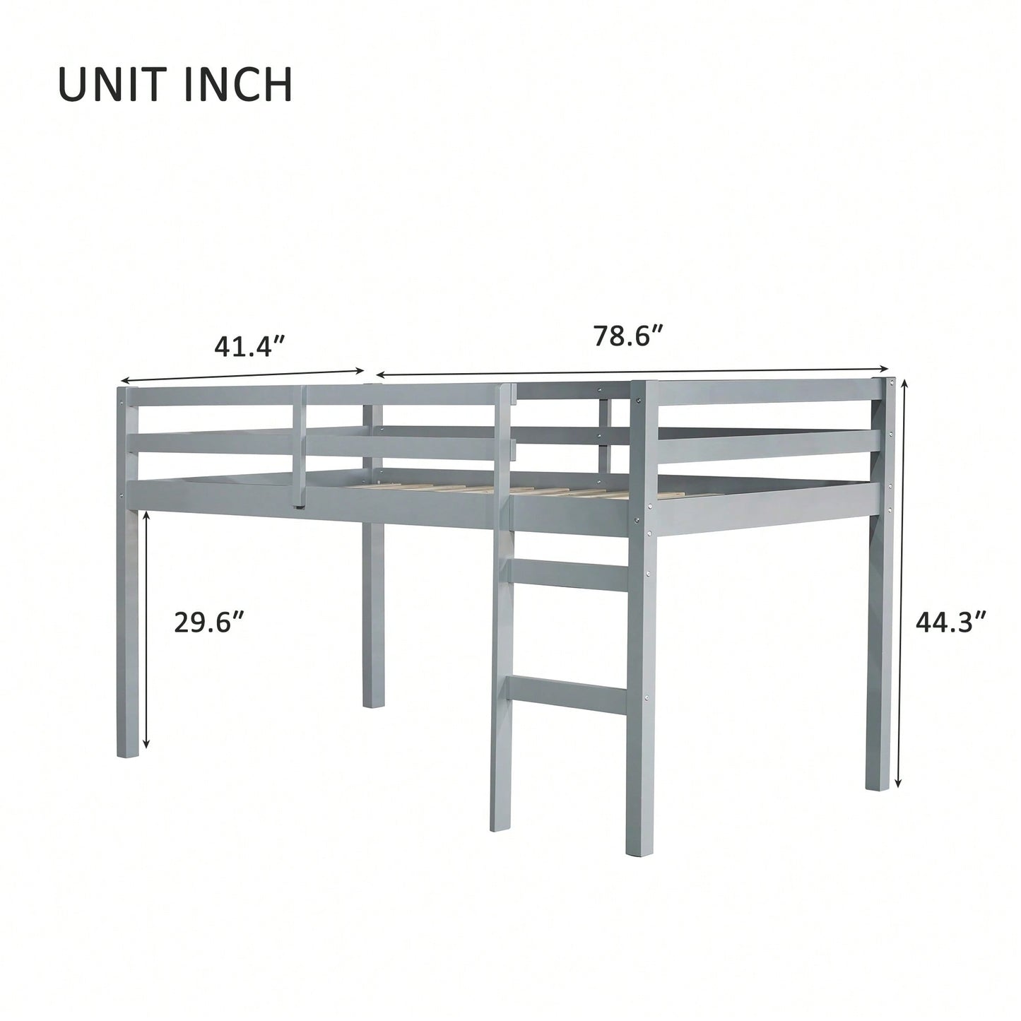 Solid Wood Twin Loft Bed With Ladder And Reinforced Slats In Grey Finish