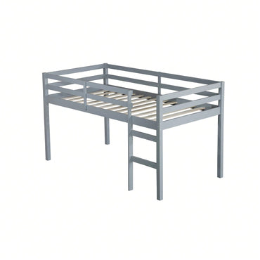 Solid Wood Twin Loft Bed With Ladder And Reinforced Slats In Grey Finish