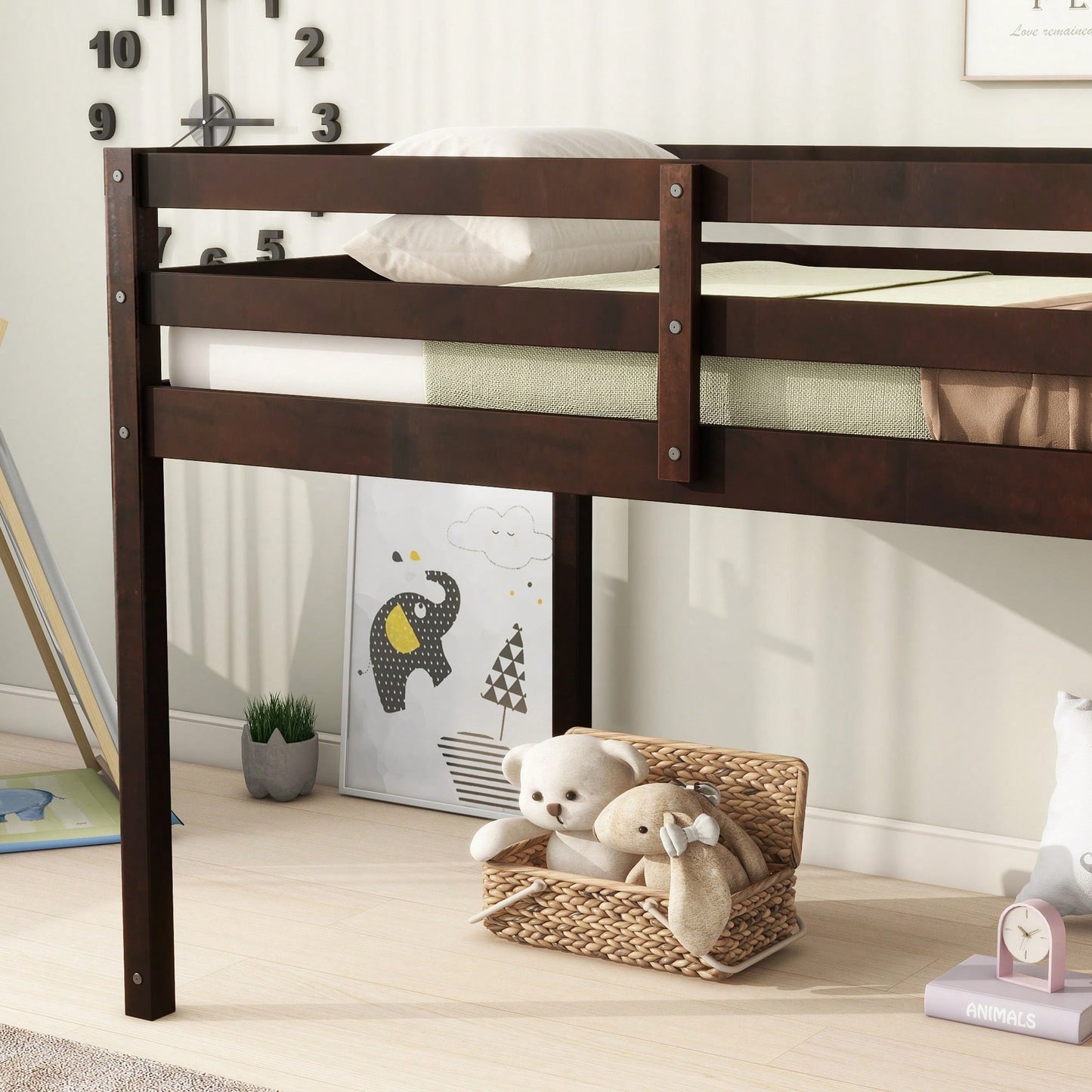 Solid Wood Twin Loft Bed With Ladder And Reinforced Slats In Grey Finish